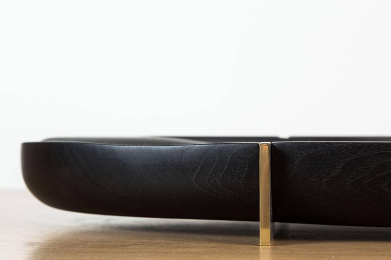Black Walnut and Brass Oval Tray by Vincent Pocsik In New Condition For Sale In Los Angeles, CA