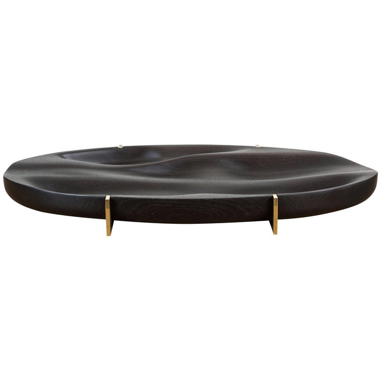 Black Walnut and Brass Oval Tray by Vincent Pocsik For Sale