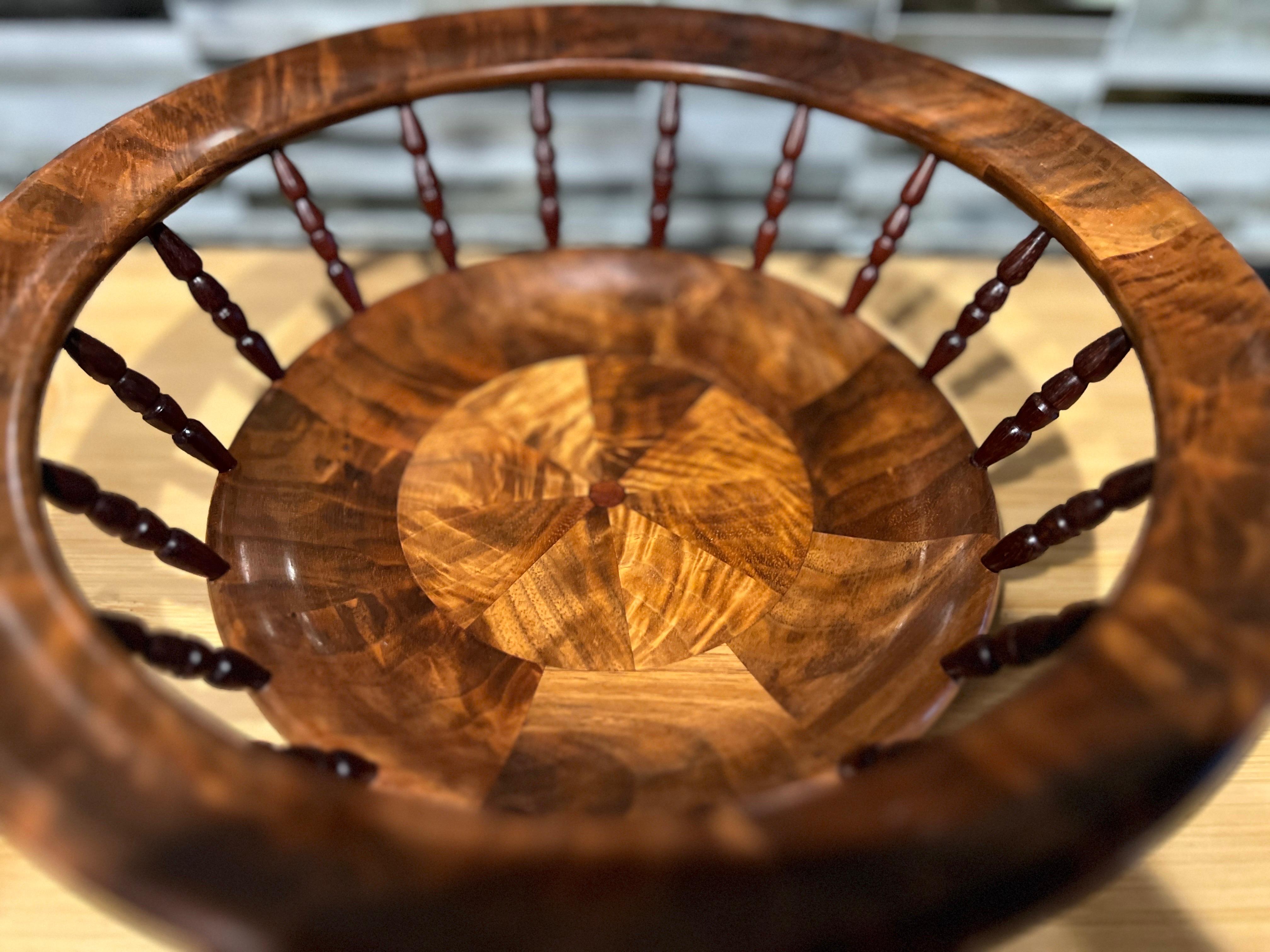 American Black Walnut & Blood Wood Studio Turned Wood Fruit Bowl - Signed For Sale