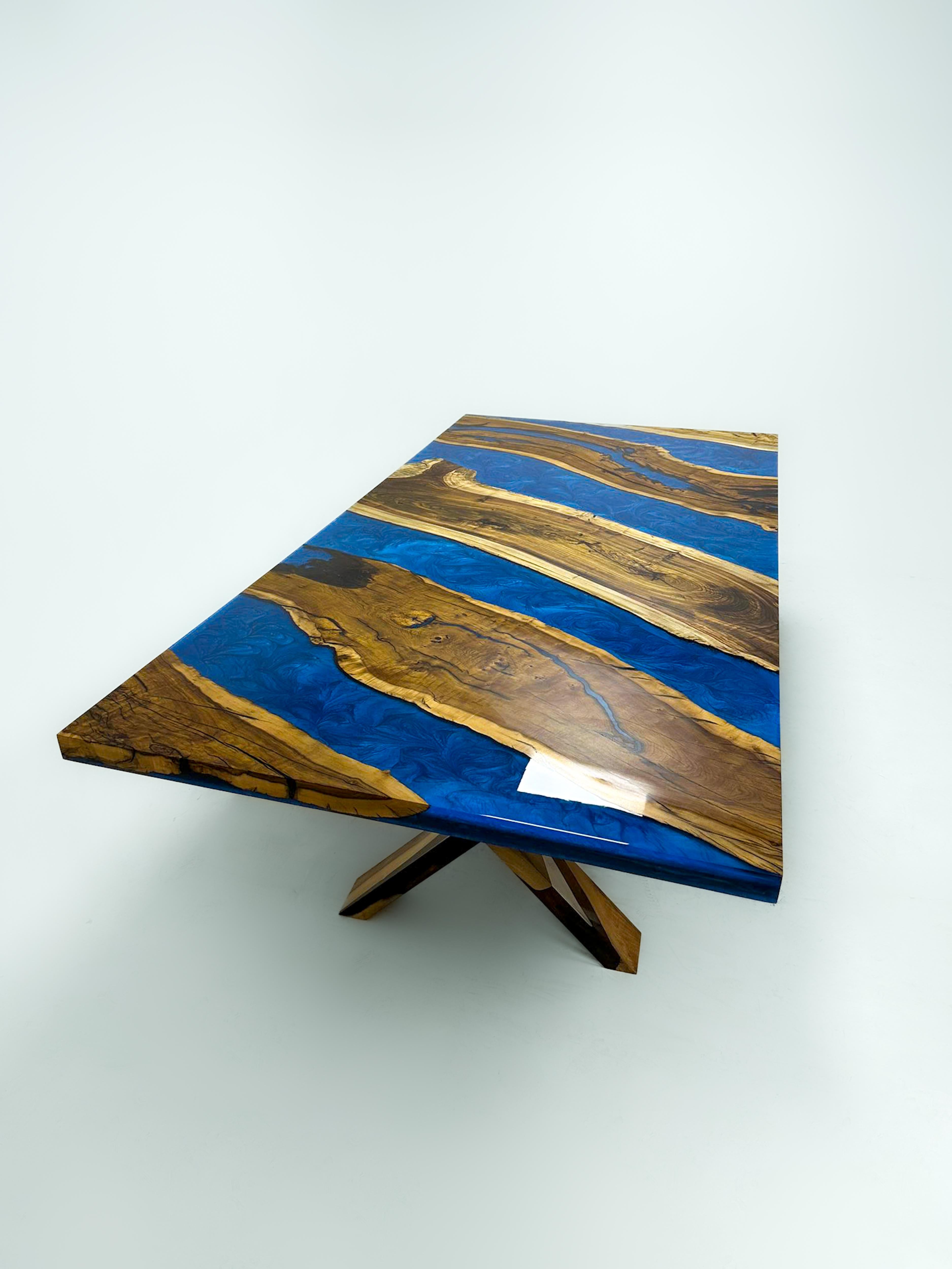 Arts and Crafts Black Walnut Blue Epoxy Table - Natural Wood Dining Epoxy Table - Custom Table For Sale
