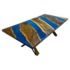 Black Walnut Blue Epoxy Table - Natural Wood Dining Epoxy Table - Custom Table