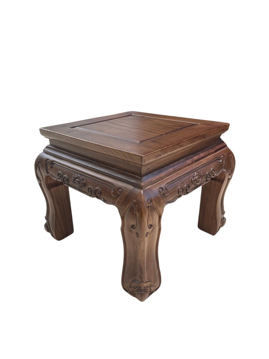 Our elegant Black Walnut Modern Qing Dynasty Style Tea Table, a true fusion of traditional Chinese craftsmanship and modern design. This exquisite table features a square top with a recessed panel, crafted from rich, dark walnut wood that showcases