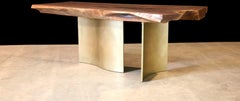 Organic Live Edge Black Walnut Console with Handmade Hammered Bronze Legs