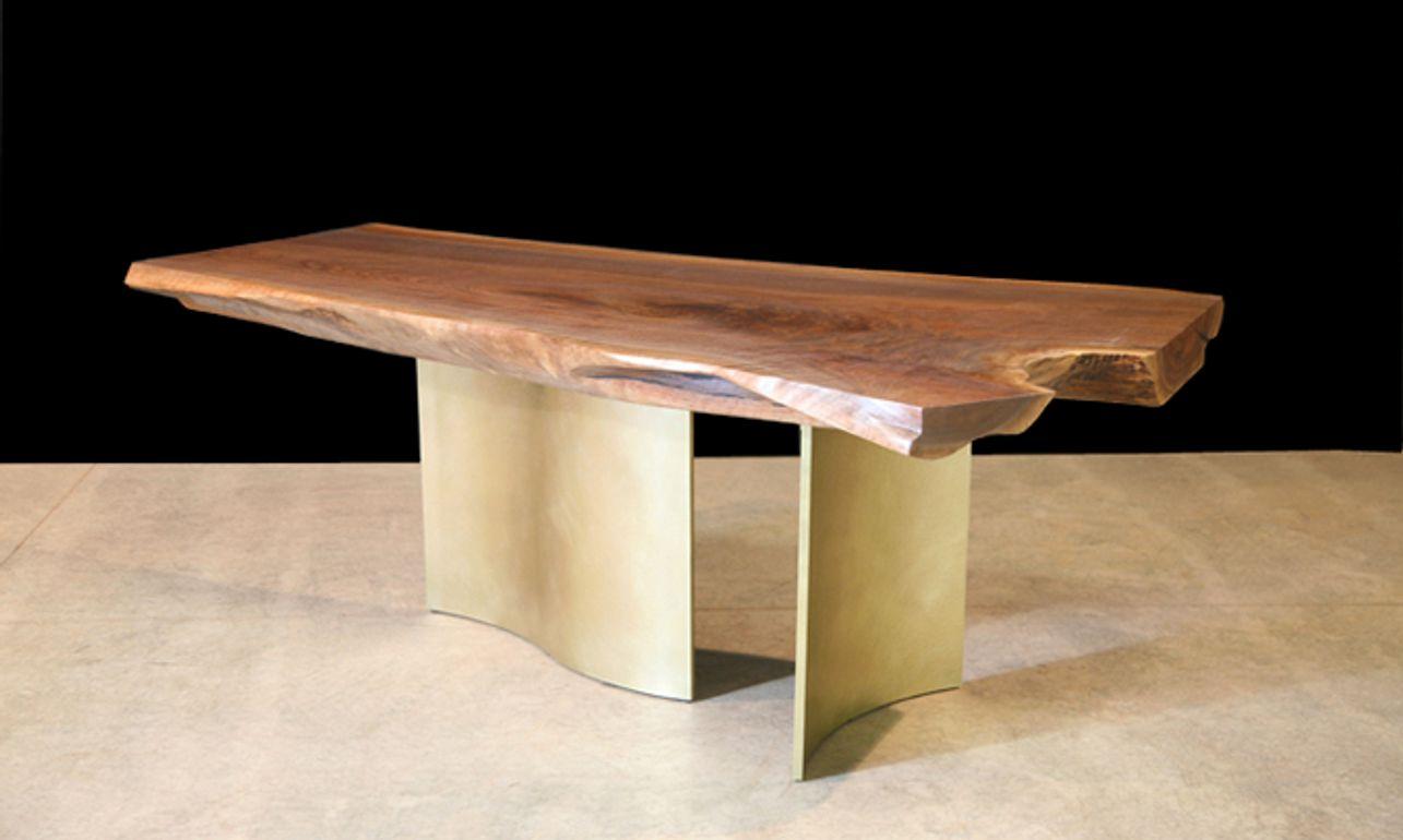 Organic Live Edge Black Walnut Console with Handmade Hammered Bronze Legs In New Condition For Sale In Hobart, NY