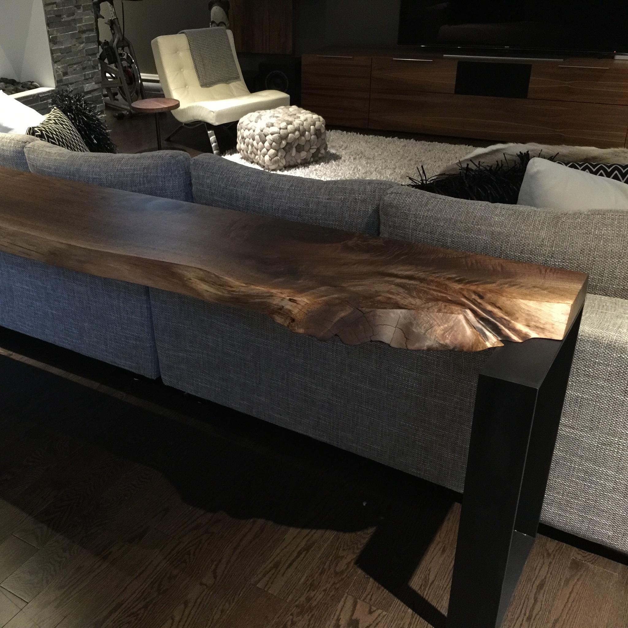 Canadian Black Walnut Console Live Edge on U-Shape Steel Legs For Sale
