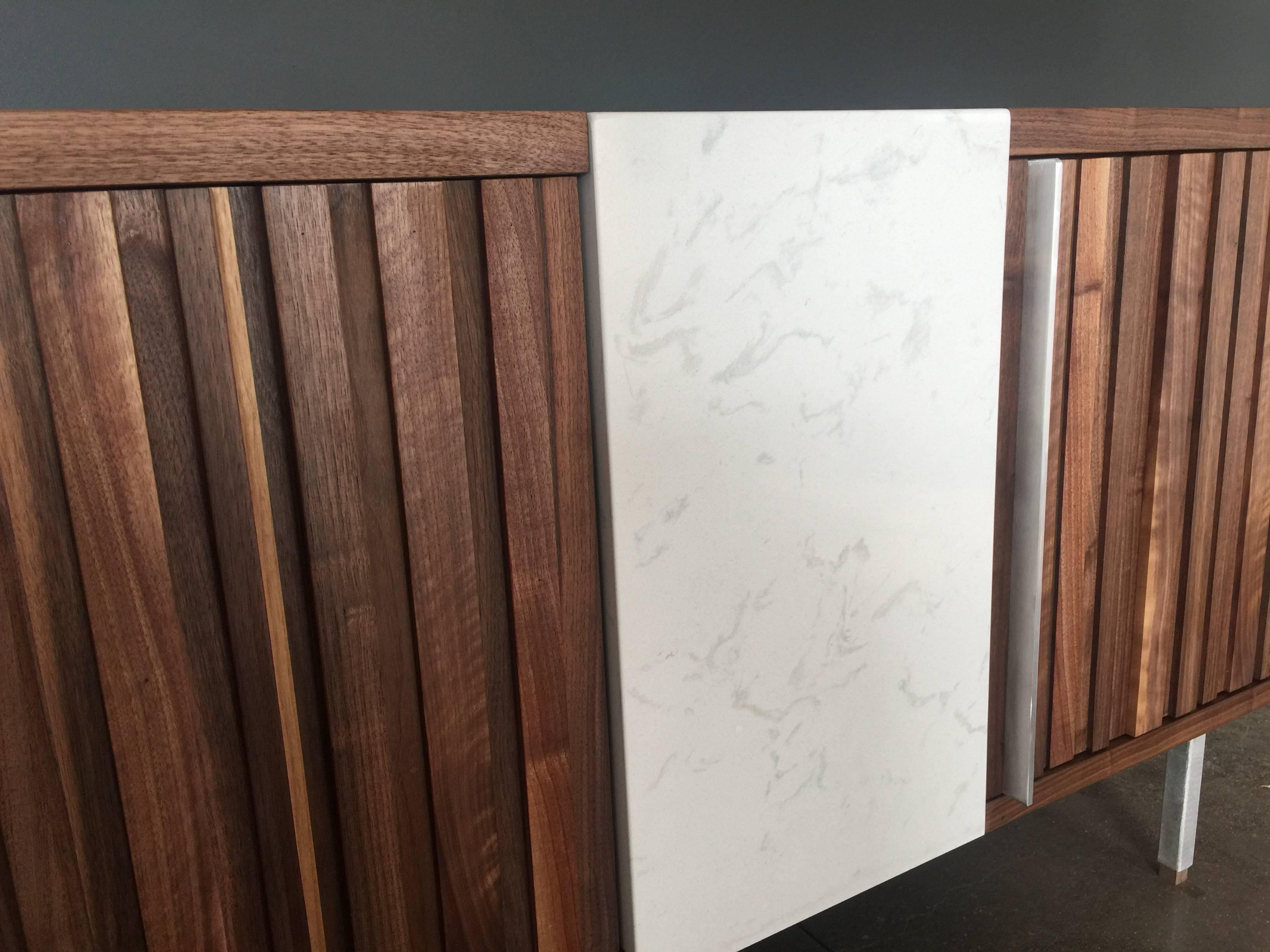 Modern Black Walnut Credenzas on Aluminum with quartz For Sale