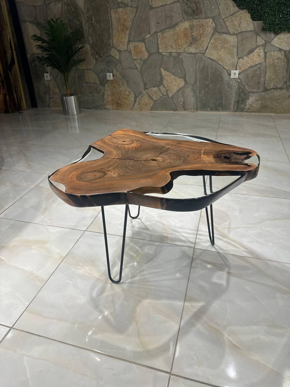 Turkish Black Walnut Custom Clear Epoxy Resin Coffee Table For Sale