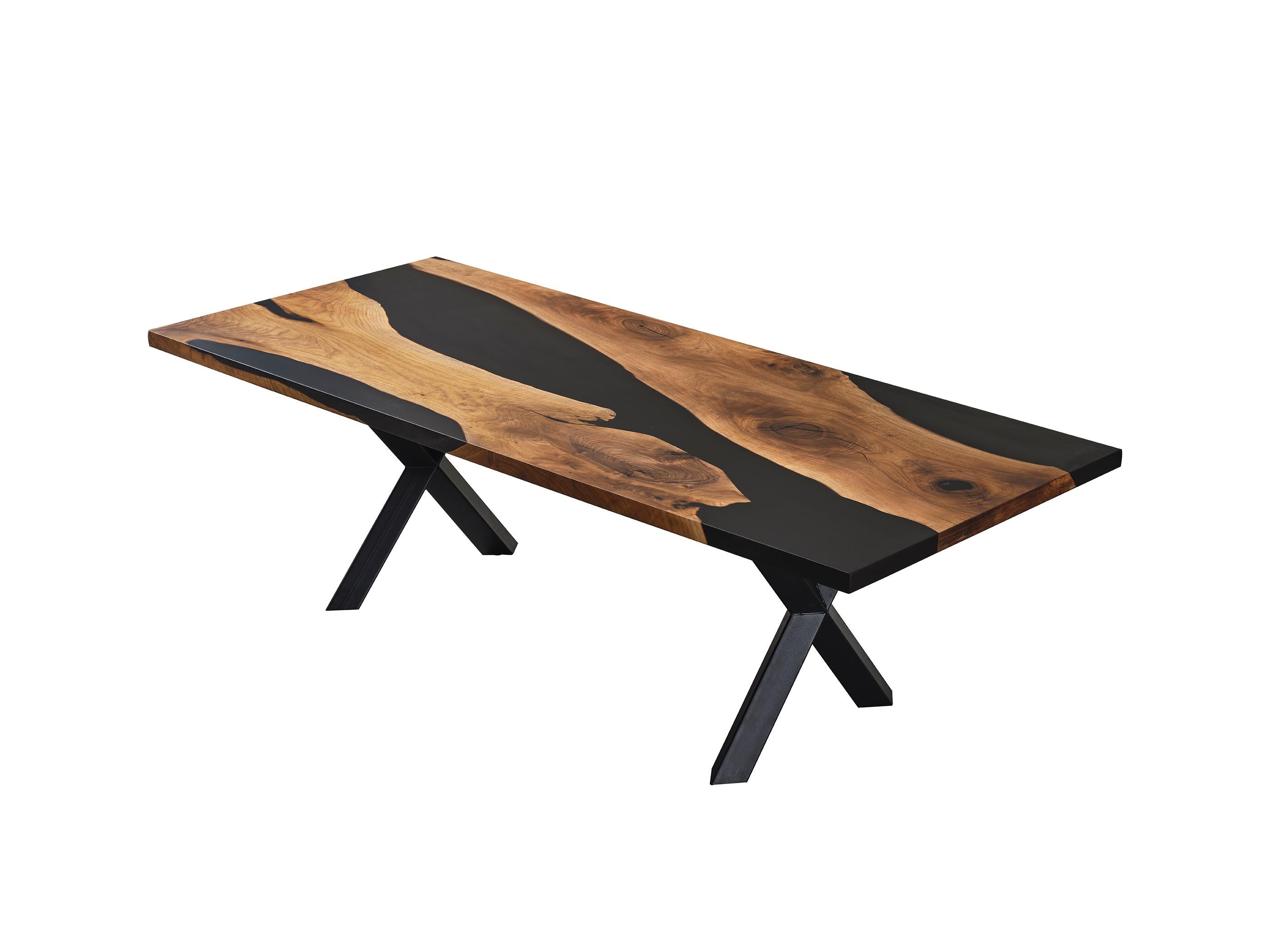 Alluminio Tavolo in noce con resina epossidica nera - Tavolo da pranzo nero opaco - Tavolo in resina in vendita