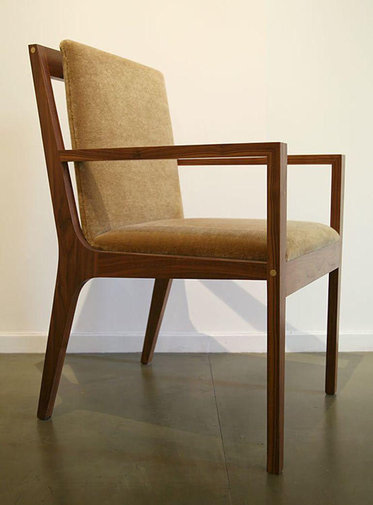 Modern Black Walnut Dining Chair with Mohair Fabric Cushion In New Condition For Sale In Hobart, NY