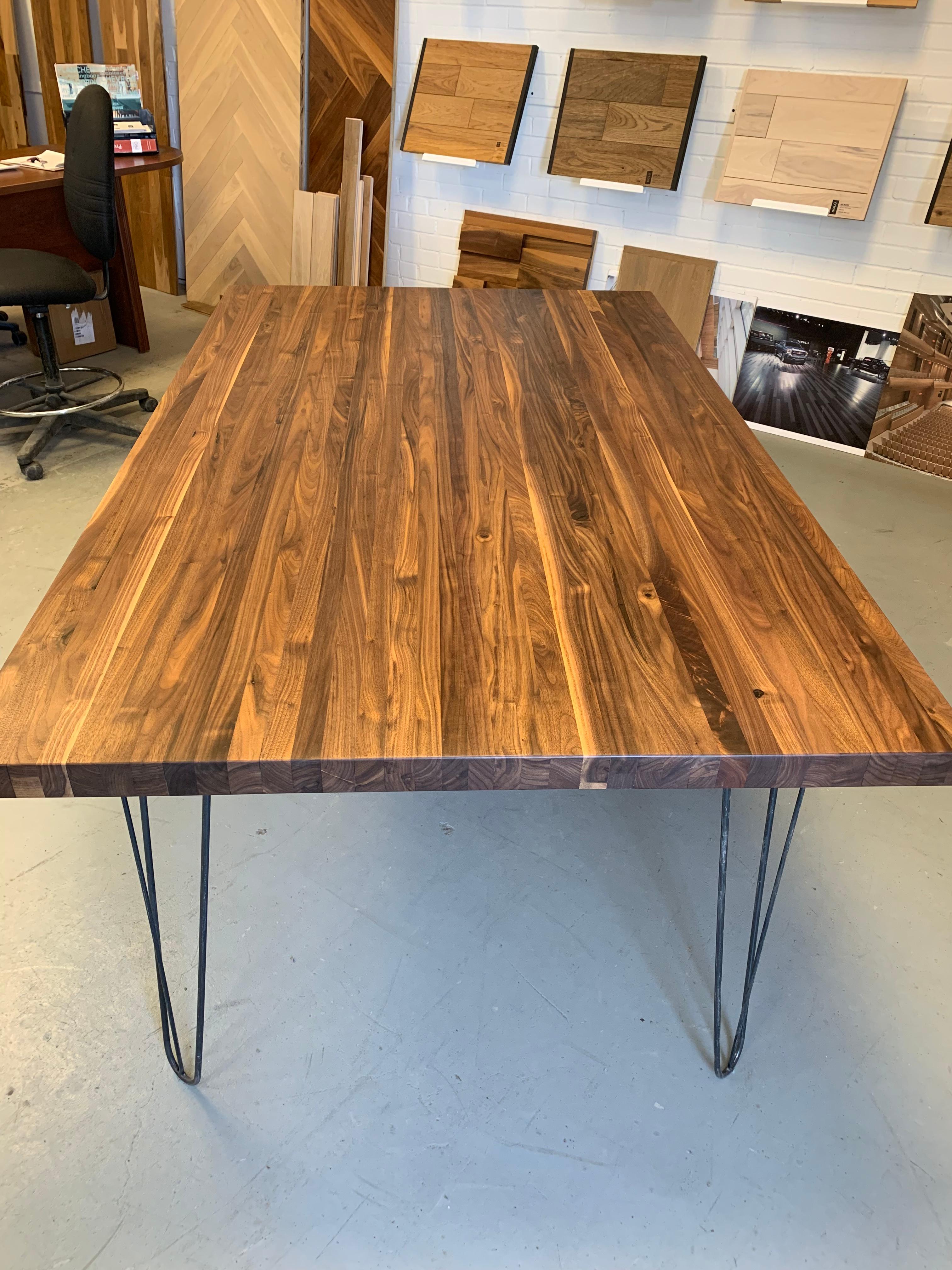 Organic Modern Black Walnut Dining Table on Steel For Sale