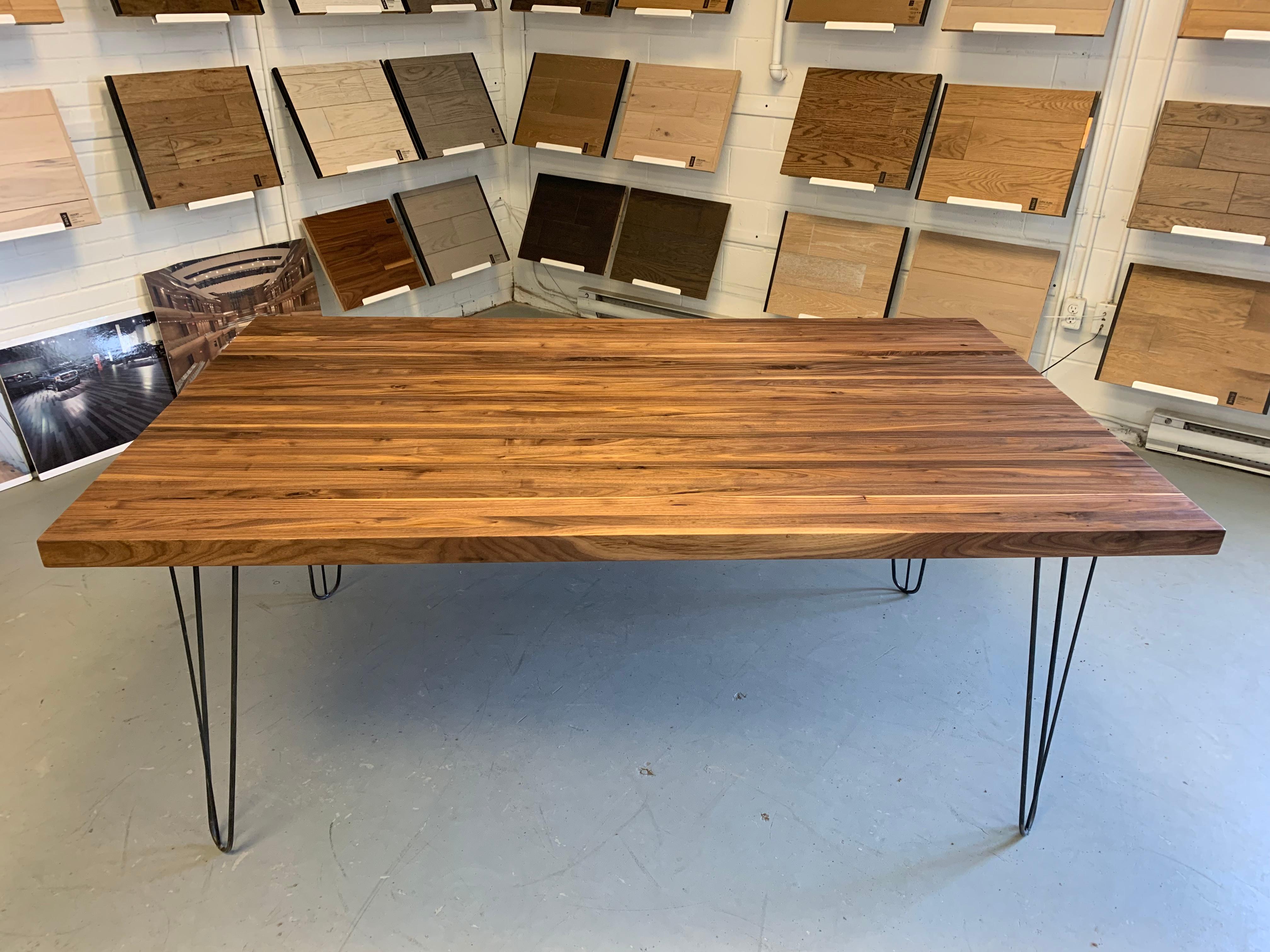 Oiled Black Walnut Dining Table on Steel For Sale