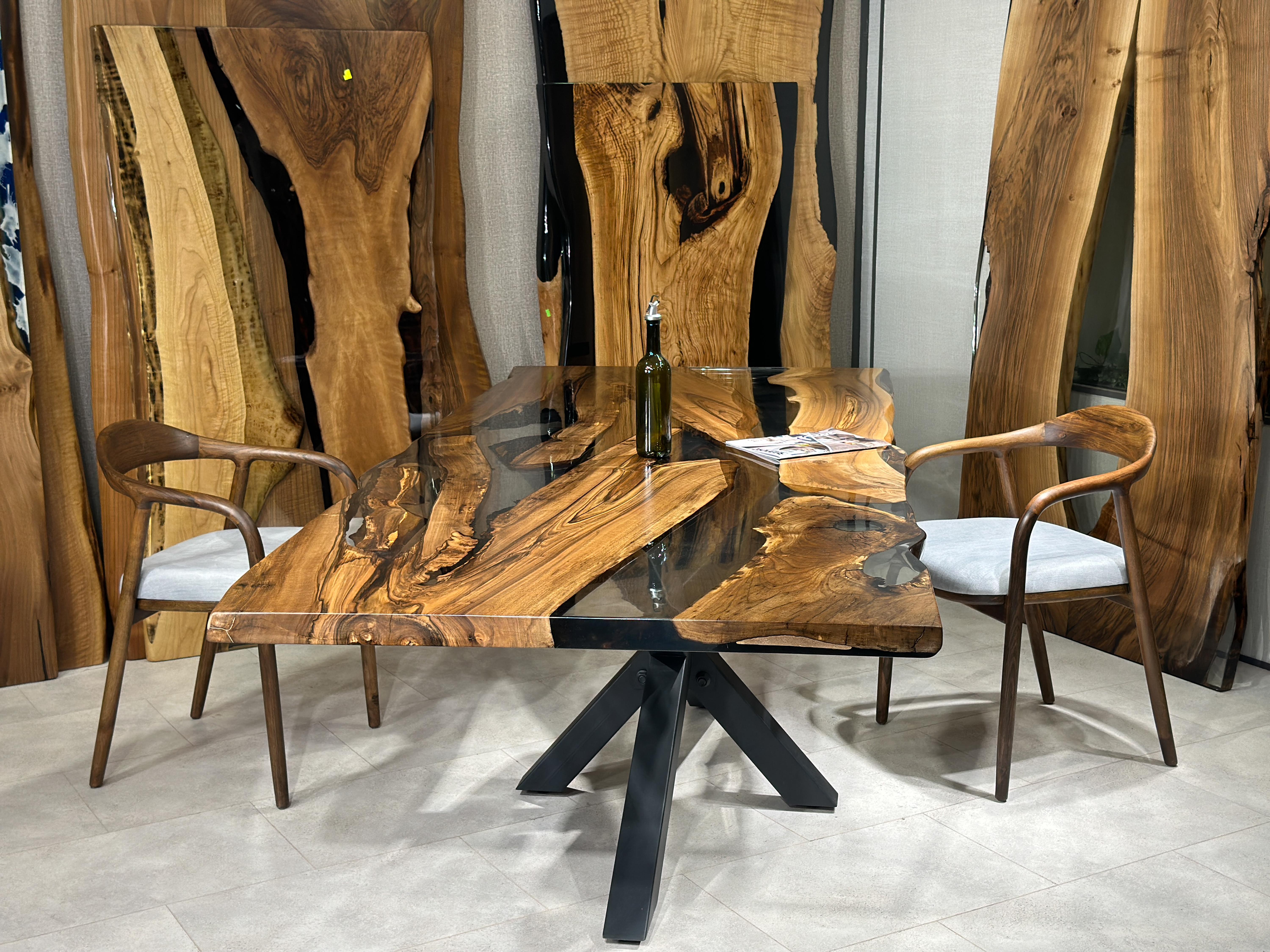 Epoxy Resin Black Walnut Dining Table With Spider Leg For Sale