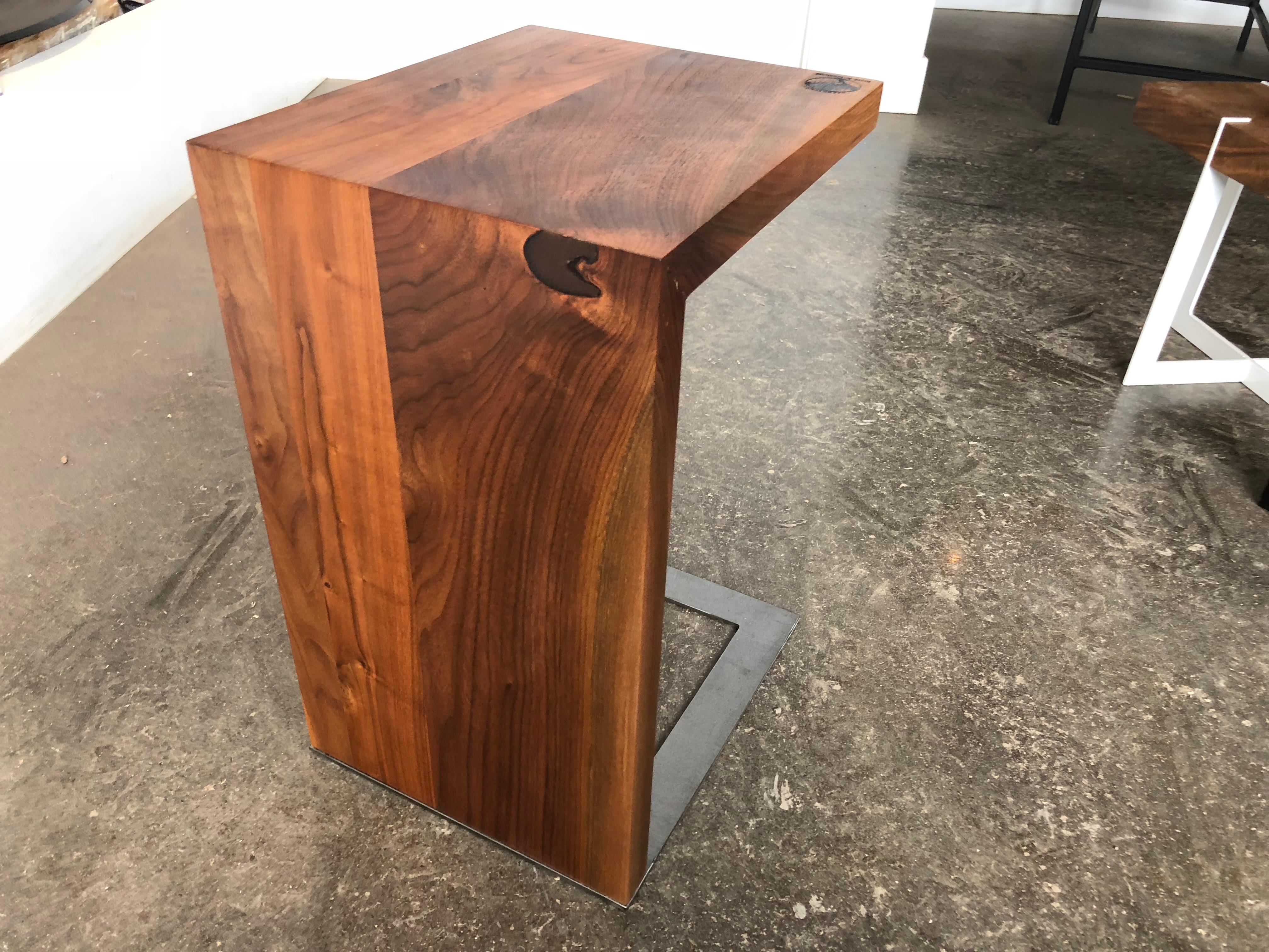 We are offering this beautiful black walnut end tables to use by your couch. It comes in black walnut and can also be done in maple, ash, white oak, and other species. We offer any color match stain. We make the sample and send it to you for