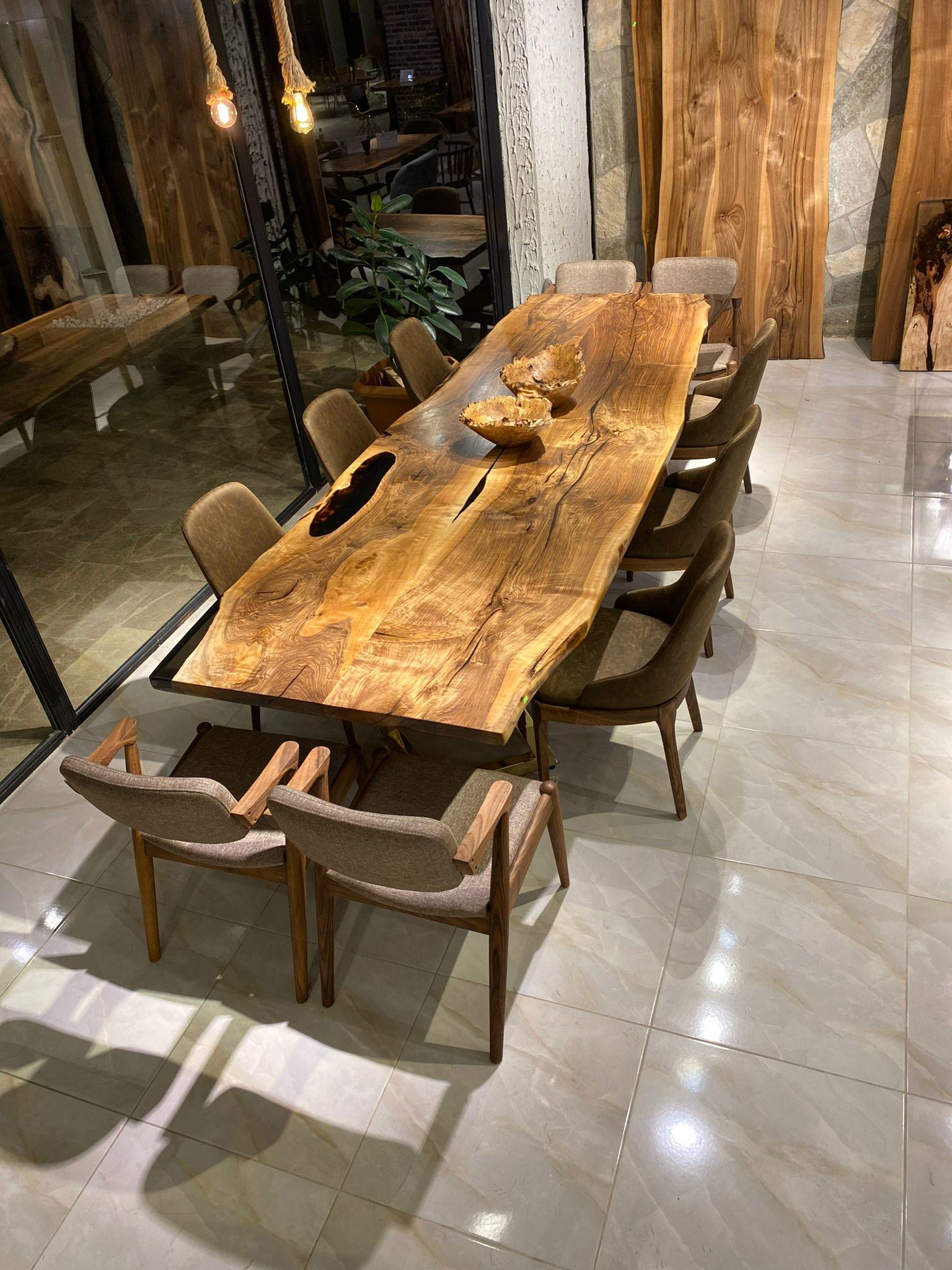 Turkish Black Walnut Epoxy Resin Wooden Natural Custom Kitchen Table For Sale
