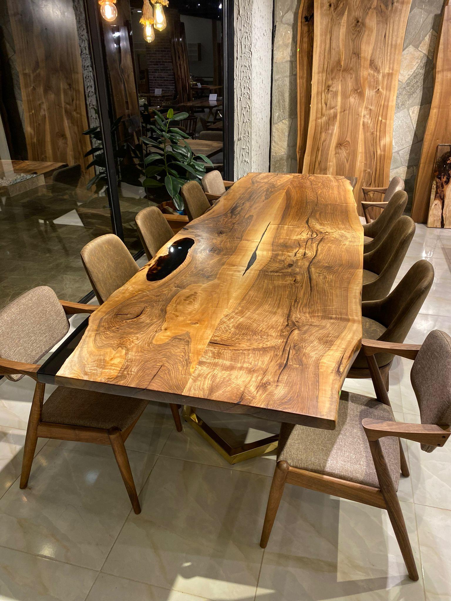 Contemporary Black Walnut Epoxy Resin Wooden Natural Custom Kitchen Table For Sale