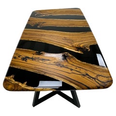 Table en bois époxy noyer noir - Table de rivière en résine sur mesure - Table époxy noire