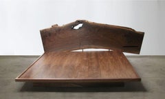 Organic Black Walnut  Live Edge Headboard and Bed Frame with Glass Shelf