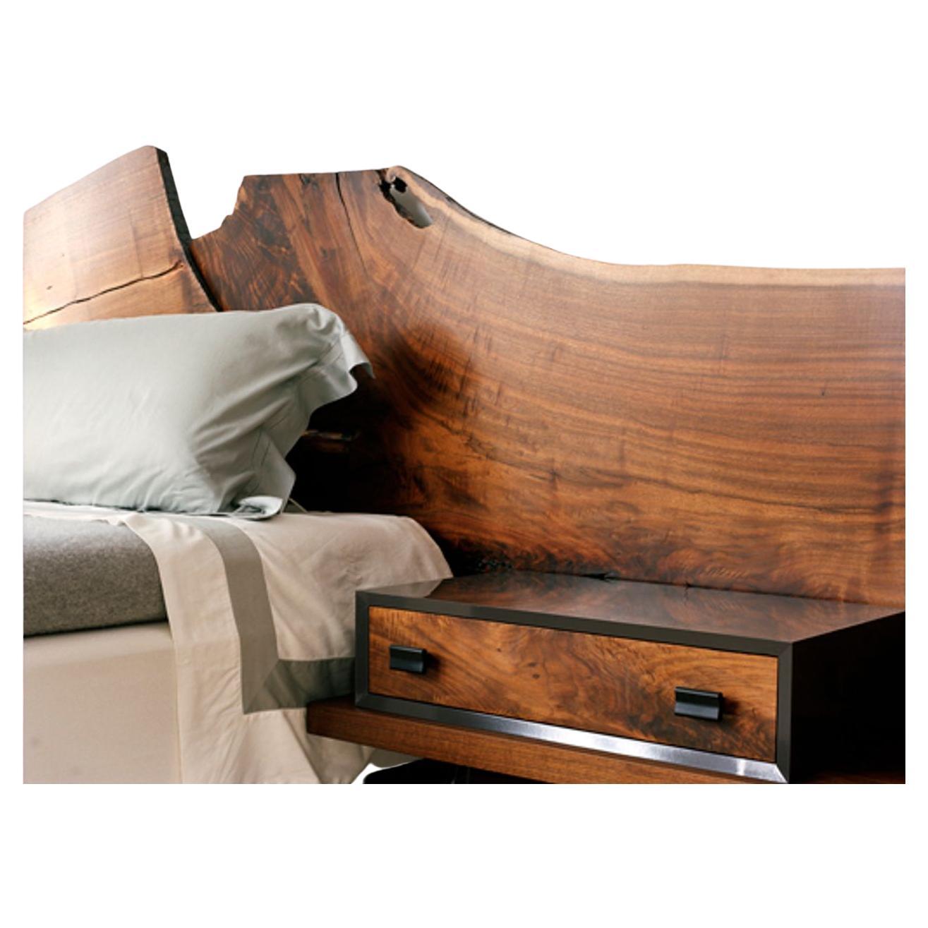 Illuminated Teak headboard with built in side tables at 1stDibs