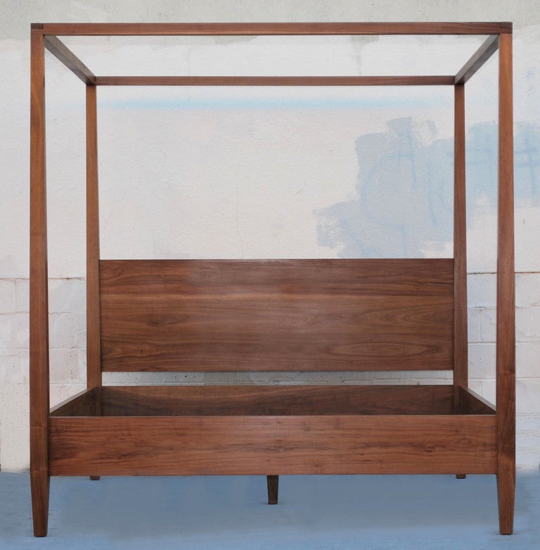 This mid-century design bed is seen here in black walnut with oil finish. Because this piece is bench-made in our own Los Angeles workshop you can influence all aspects of design, including size, wood specie and finish. 