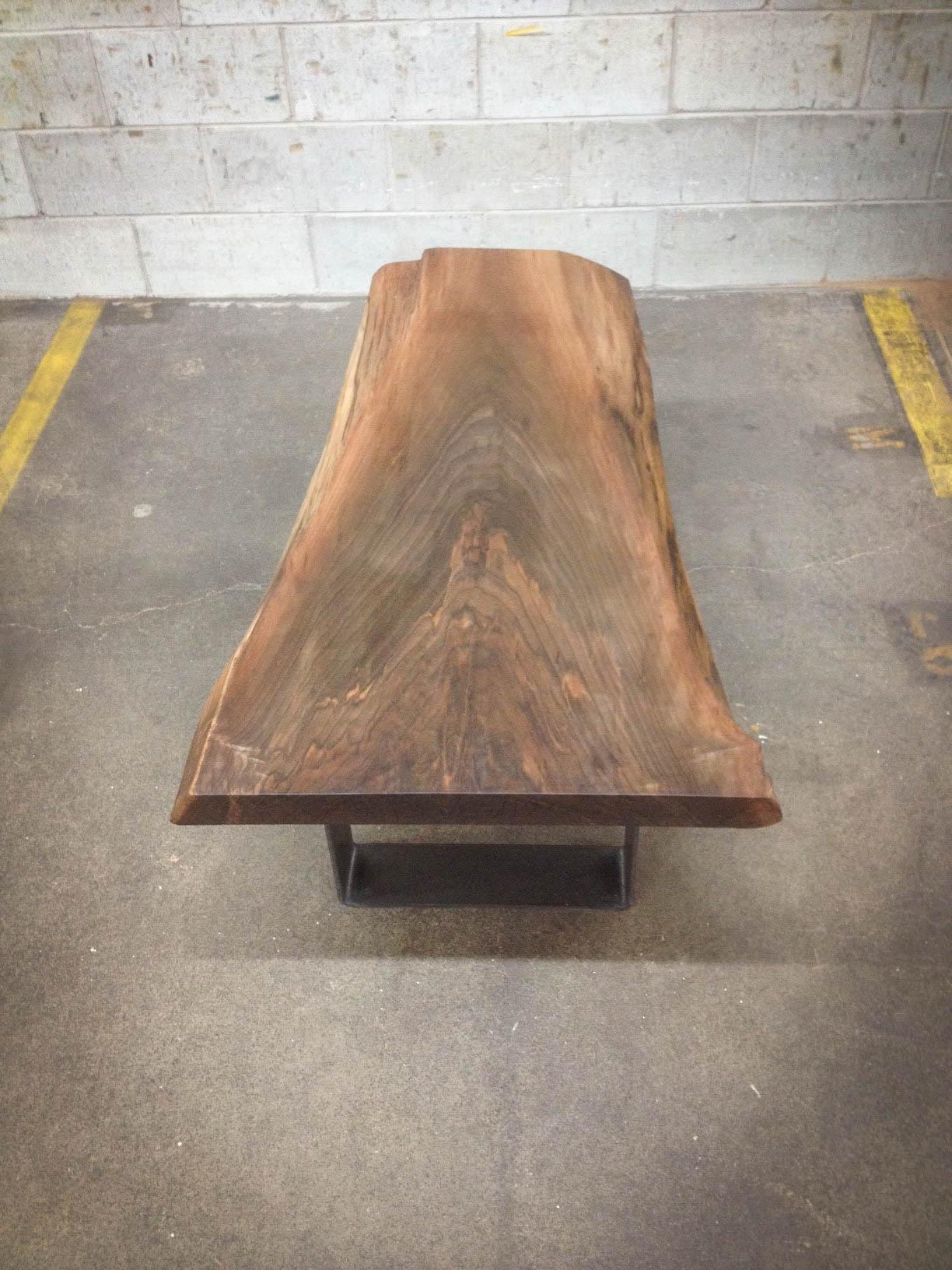 Woodwork Black Walnut Live Edge Coffee Table on Steel For Sale