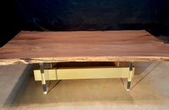 Modern Black Walnut Live Edge Dining Table with Acrylic legs and Bronze Sprandel