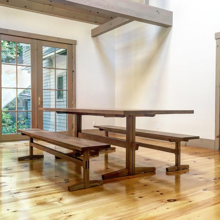 Black Walnut MidCentury Style Low Trestle Dining Table, In Stock For