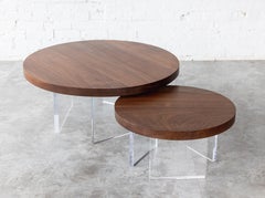 Black Walnut Nesting Coffee Table Set with Clear Acrylic Bases