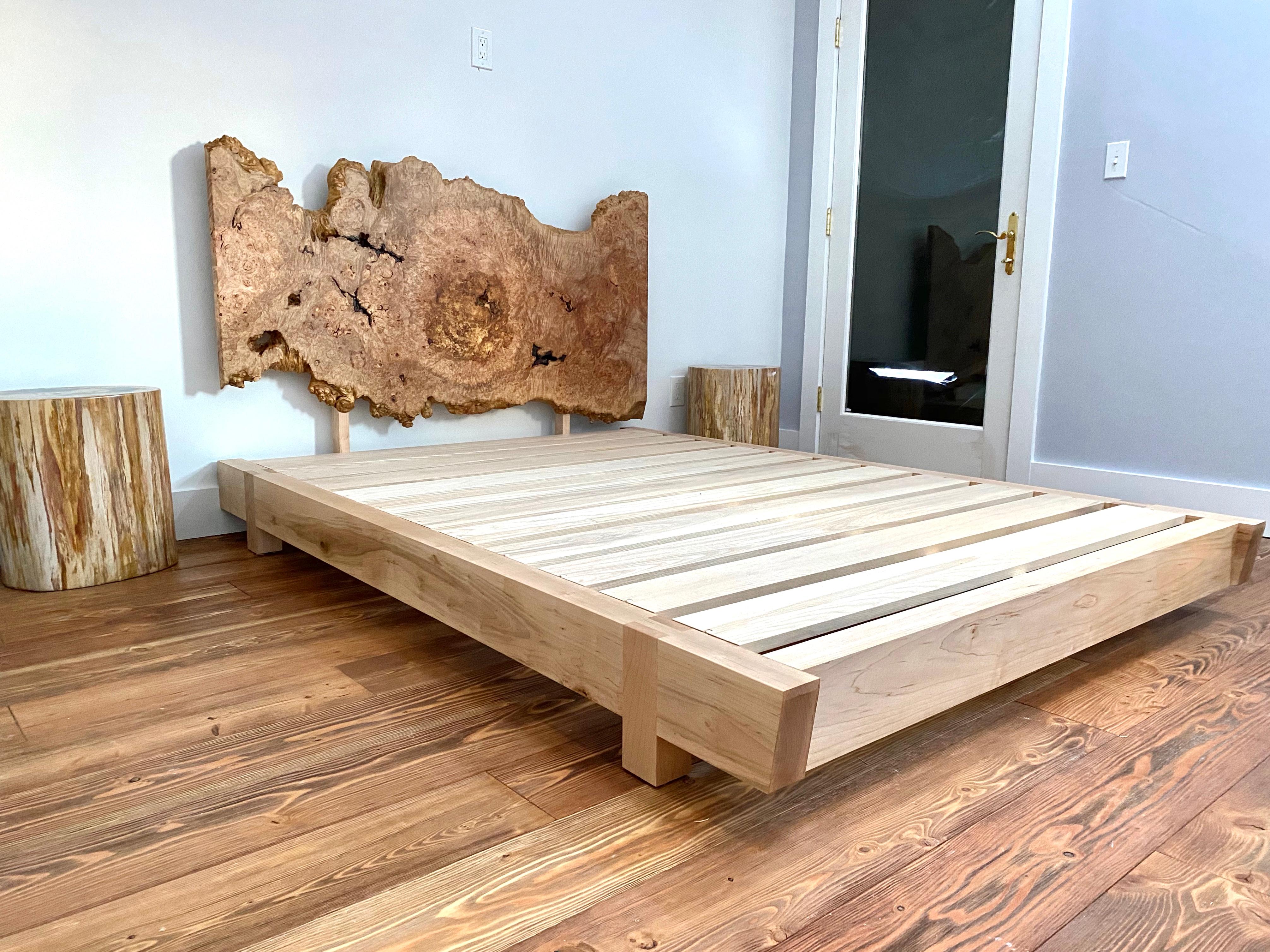 American Black Walnut Perri Bed Queen-sized with Sustainable Live-edge Slab Headboard For Sale