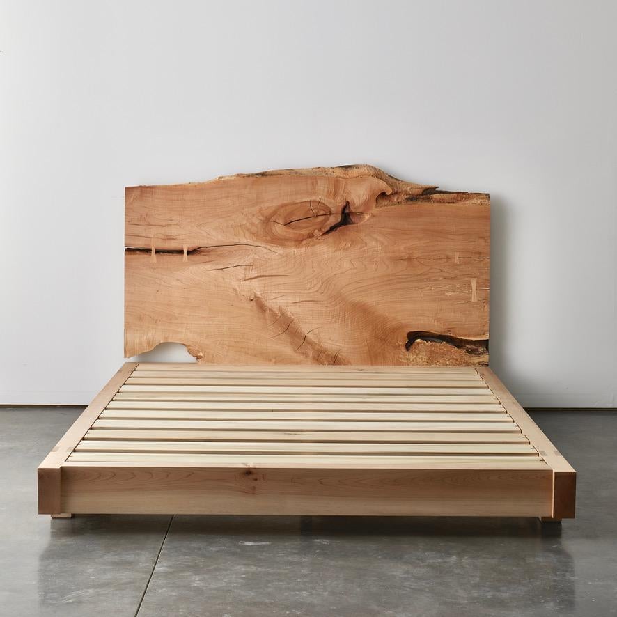 Modern Black Walnut Perri Bed Queen-sized with Sustainable Live-edge Slab Headboard For Sale