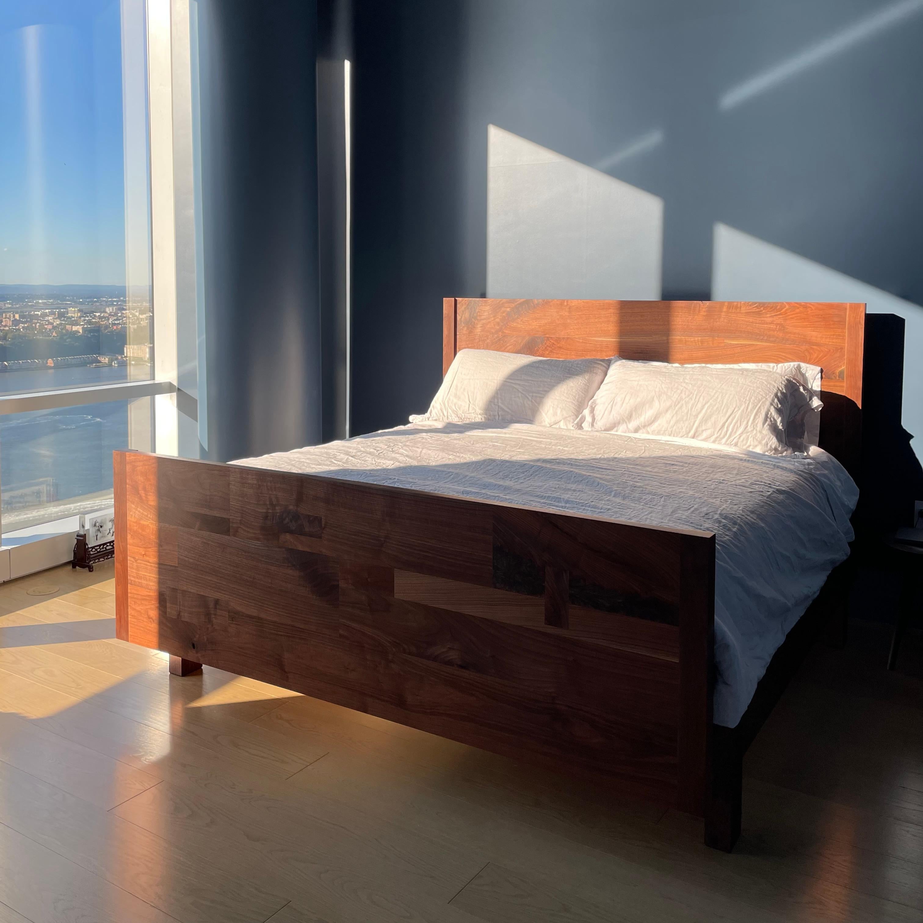 Modern Black Walnut Clove Bed King-Sized with Solid Wood Headboard & Footboard For Sale