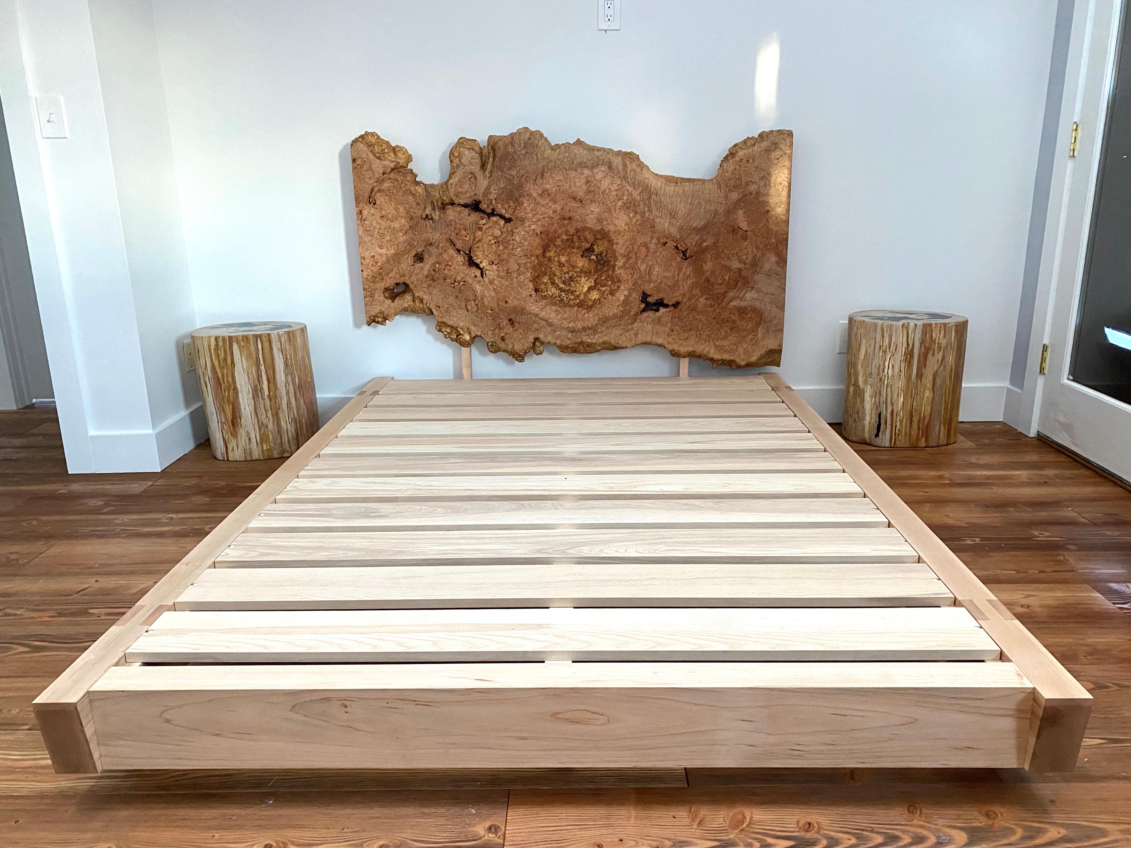 American Black Walnut Perri Bed Queen-sized with Sustainable Live-edge Slab Headboard For Sale