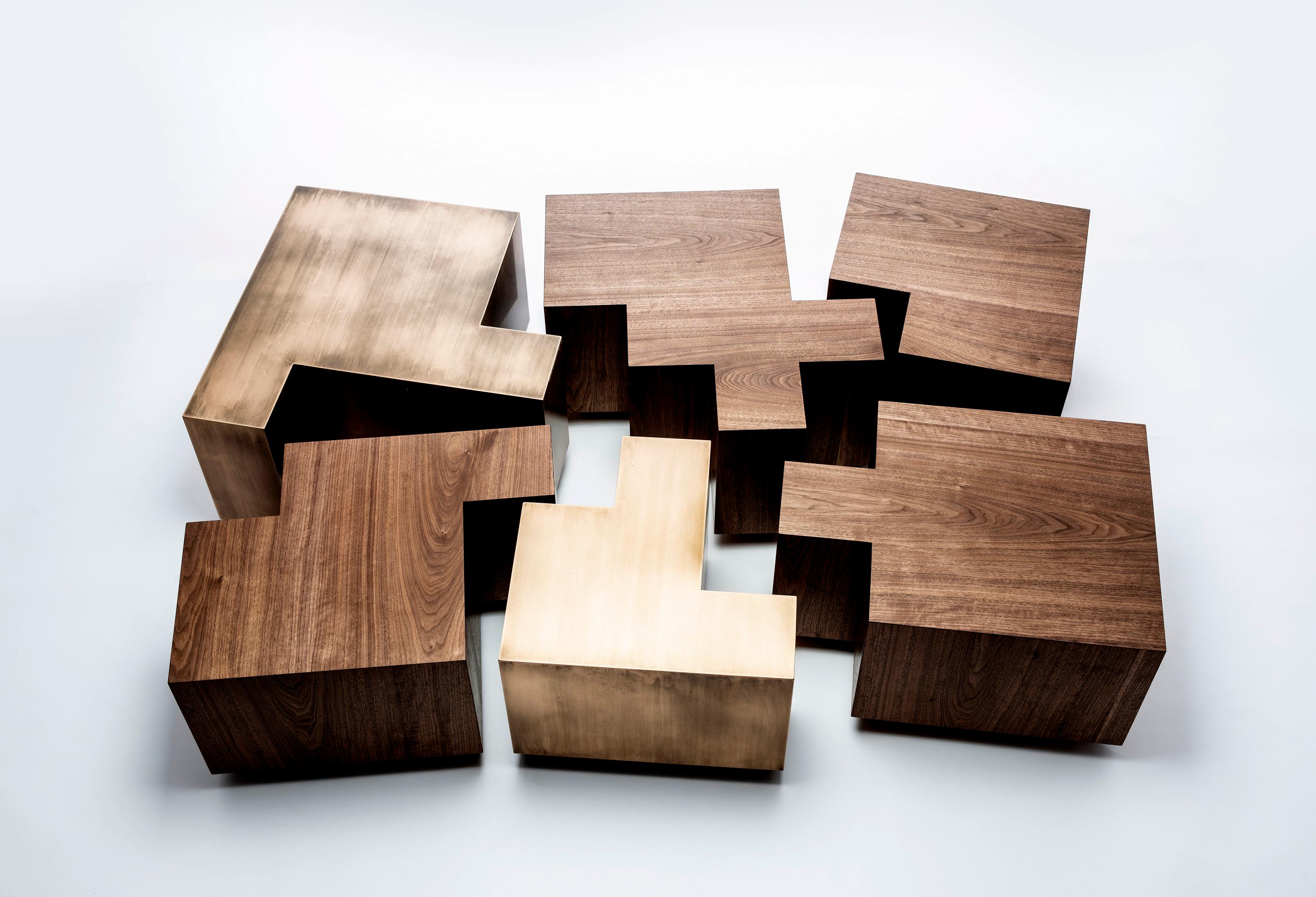 Black walnut puzzle table
Black walnut and burnished bronze
Measures: 36 x 54 x 14 in
Edition of 10

Icelandic-born Gulla Jónsdóttir creates unexpected and poetic modern architecture and interior spaces
in addition to sculptural furniture