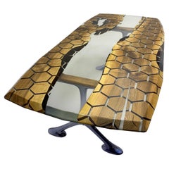 Modern Black Walnut Wood and Resin River Dining Table, New & Custom