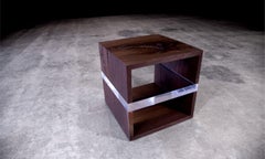 Modern Black Walnut Side Table with Acrylic Shelf