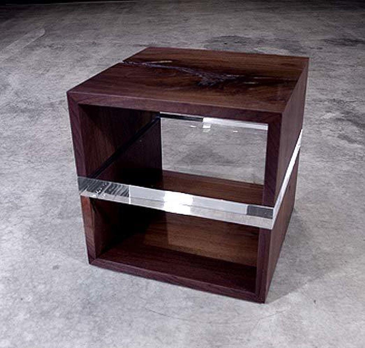 Modern Black Walnut Side Table with Acrylic Shelf In New Condition For Sale In Hobart, NY