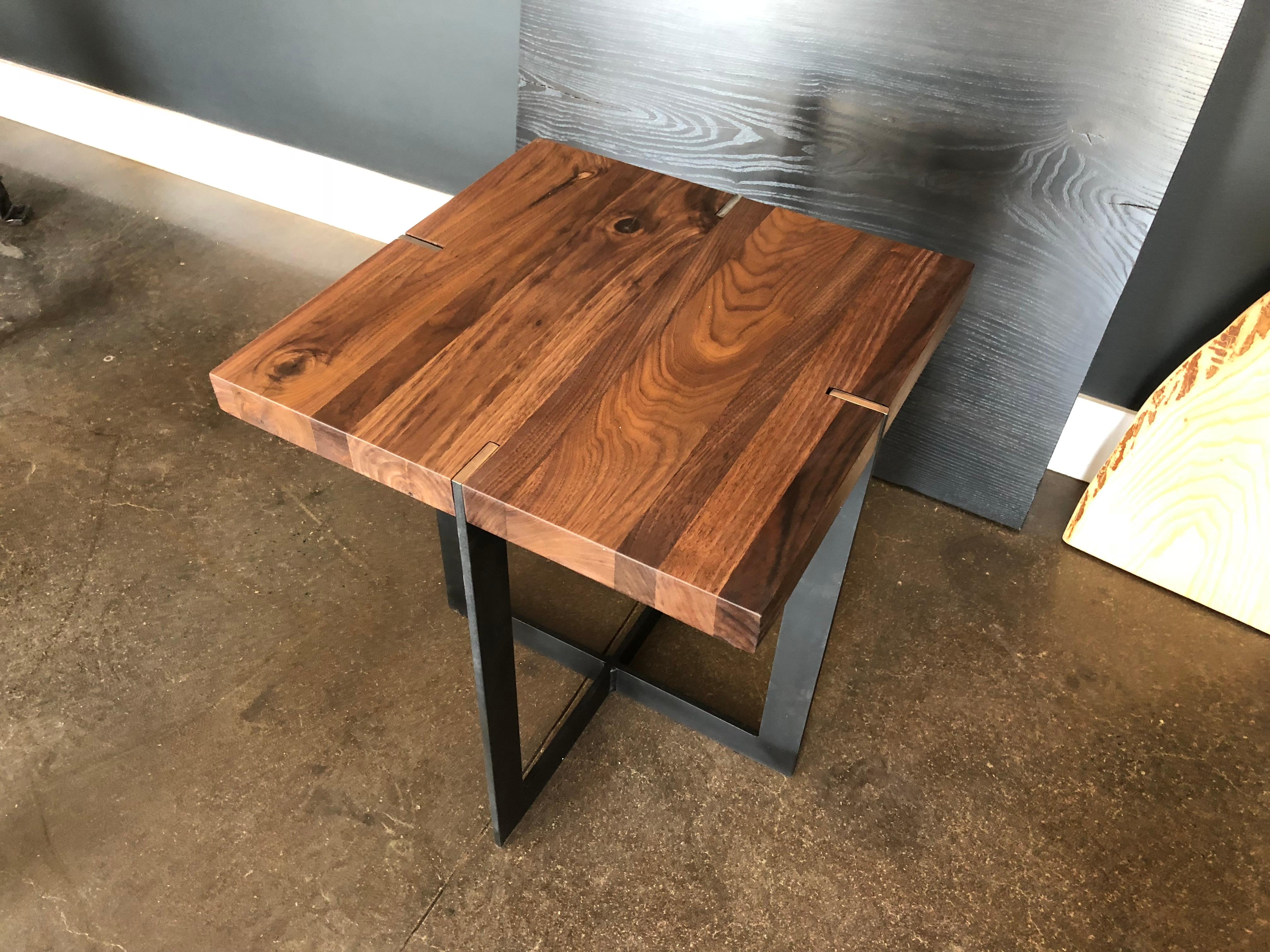 We are offering this beautiful black walnut square end tables to use by your couch. It comes in black walnut and can also be done in maple, ash, white oak, and other species. We offer any color match stain. We make the sample and send it to you for