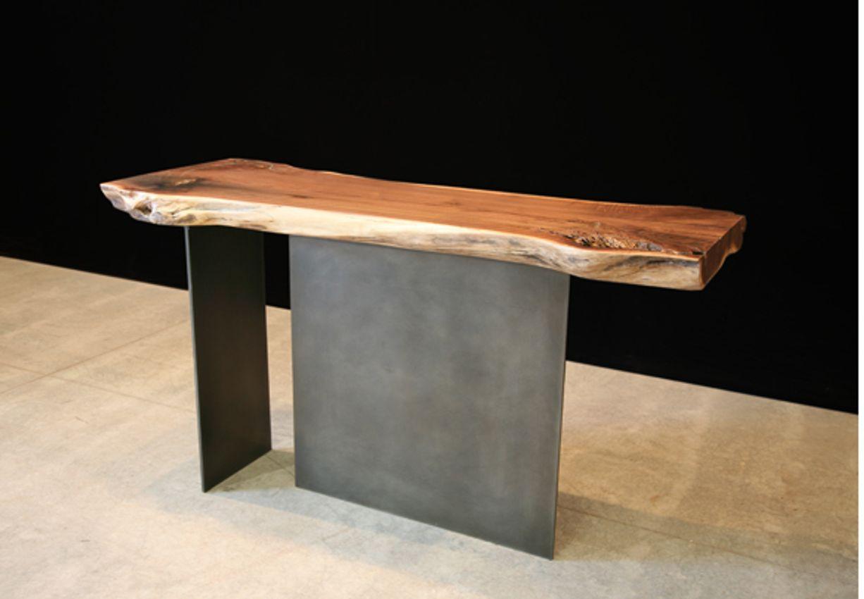Organic Live Edge Black Walnut Console with Bronze Patina Legs In New Condition For Sale In Hobart, NY