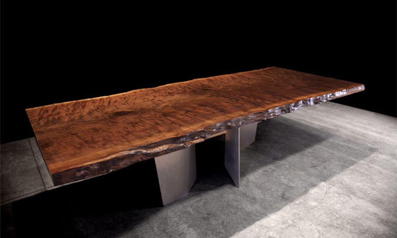 Organic Black Walnut Live Edge Table with Curved Steel Legs In New Condition For Sale In Hobart, NY