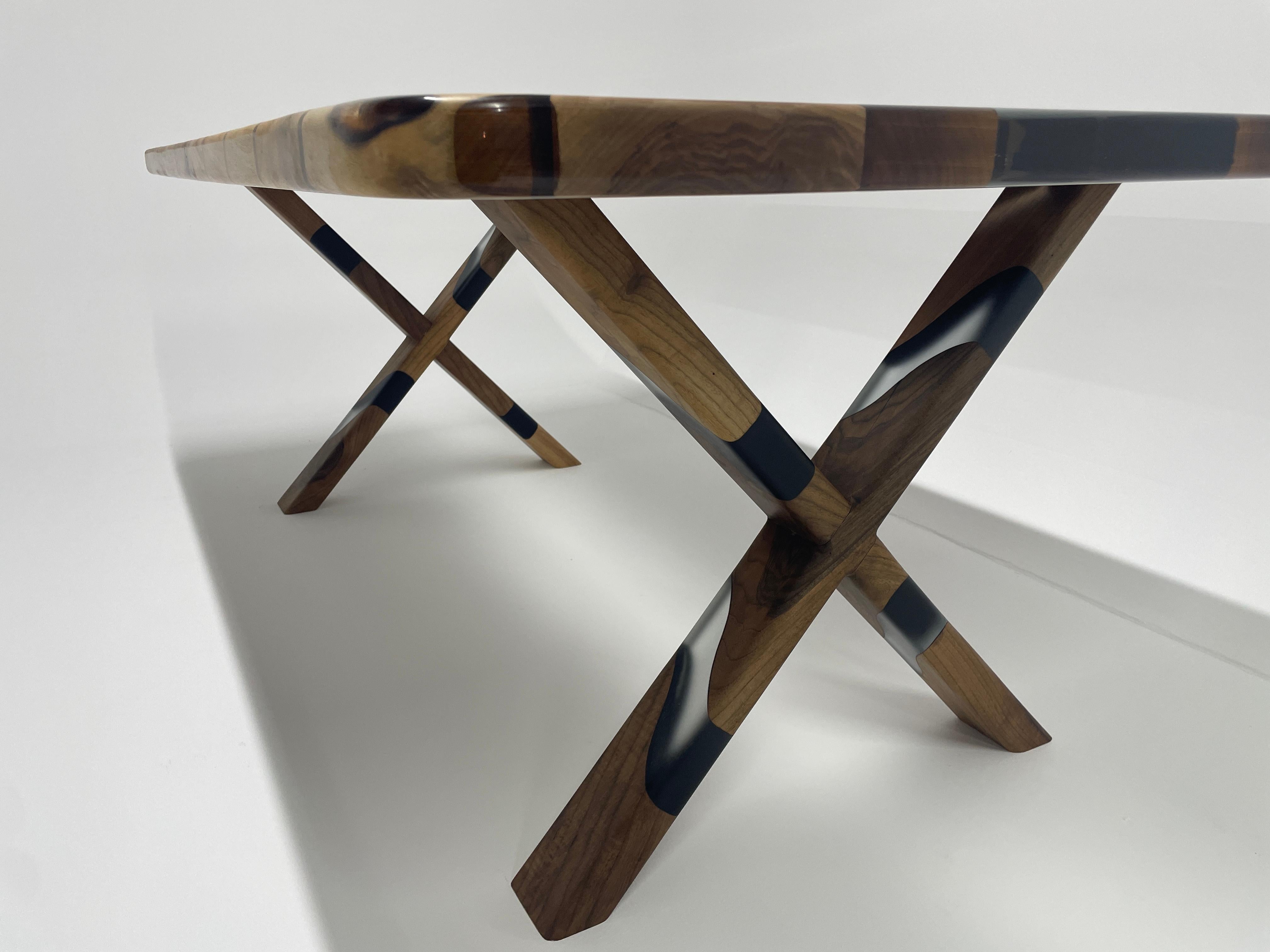 Arts and Crafts Black Walnut Wood Epoxy Resin Table - Handmade Luxury Custom Furniture For Sale