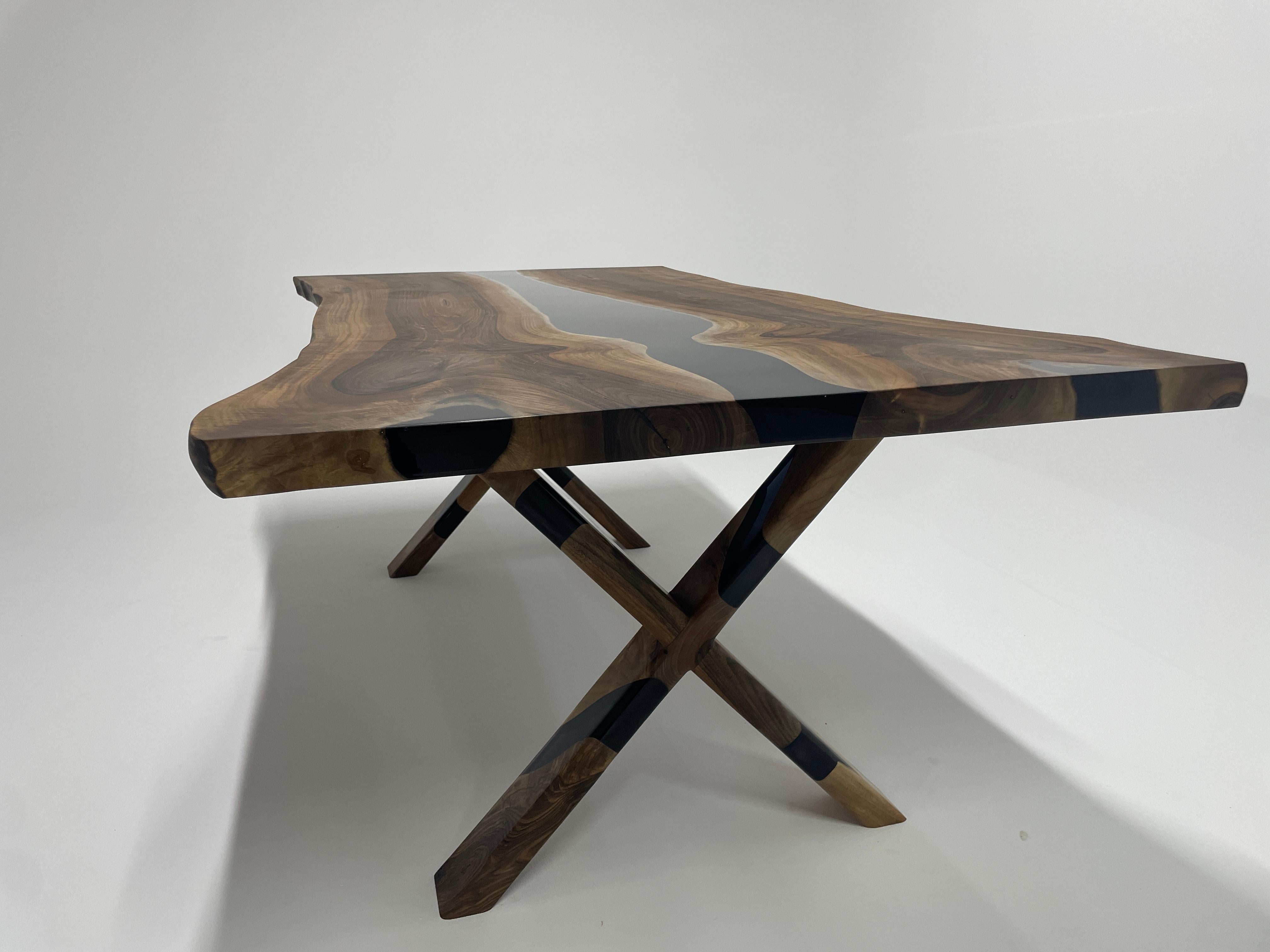 Turkish Black Walnut Wood Epoxy Resin Table - Handmade Luxury Custom Furniture For Sale