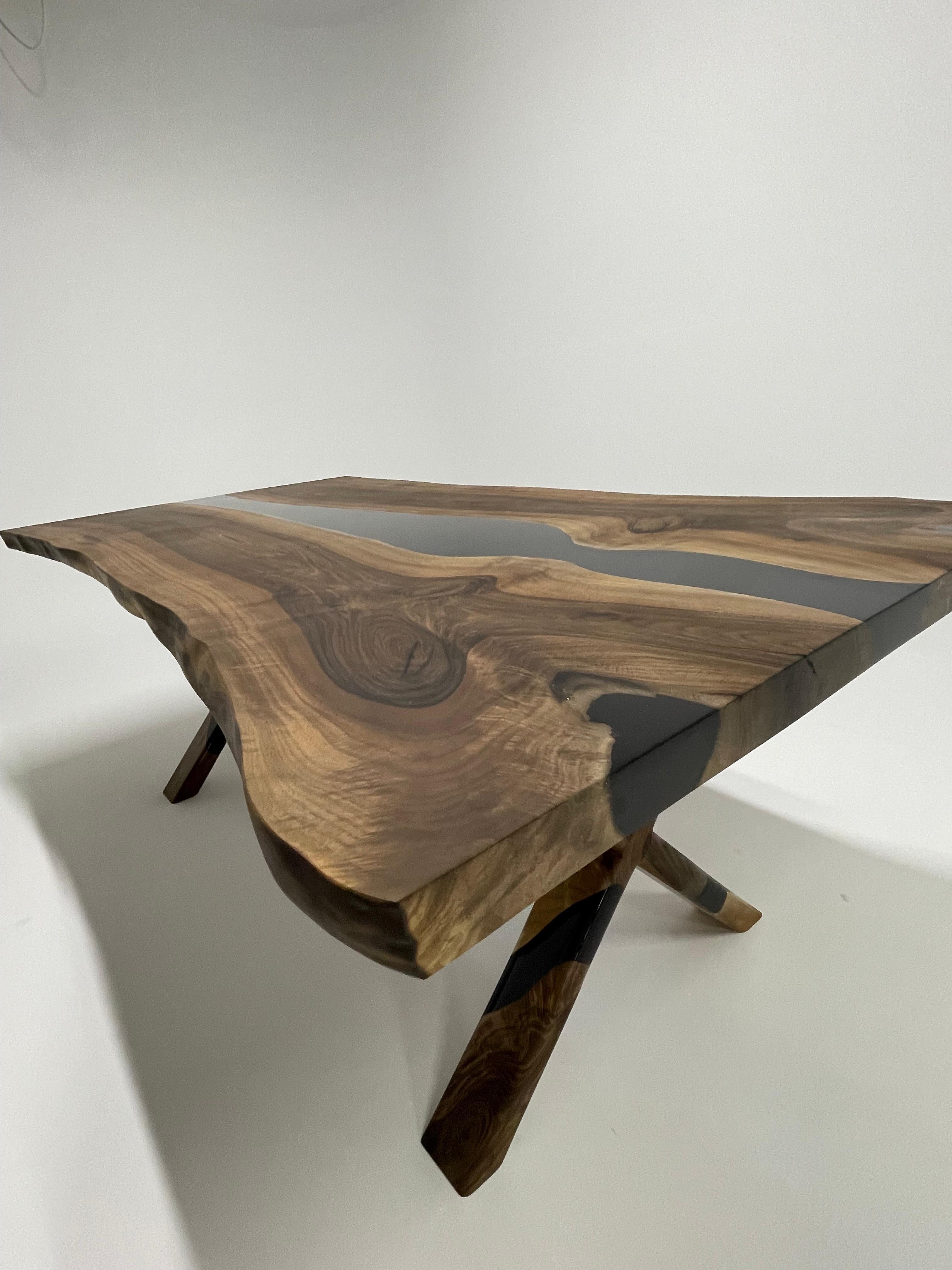 Contemporary Black Walnut Wood Epoxy Resin Table - Handmade Luxury Custom Furniture For Sale