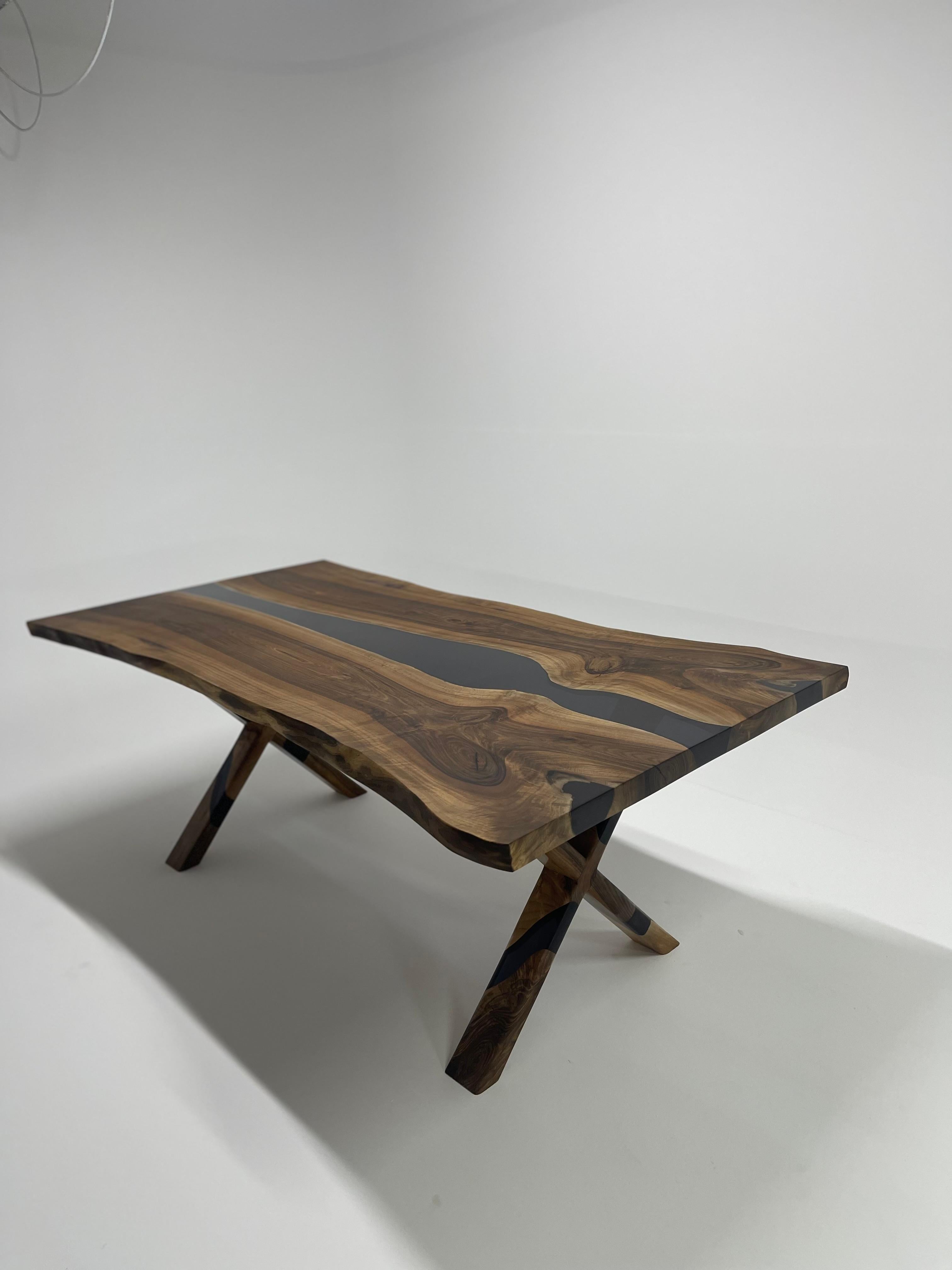 Black Walnut Wood Epoxy Resin Table - Handmade Luxury Custom Furniture For Sale 1