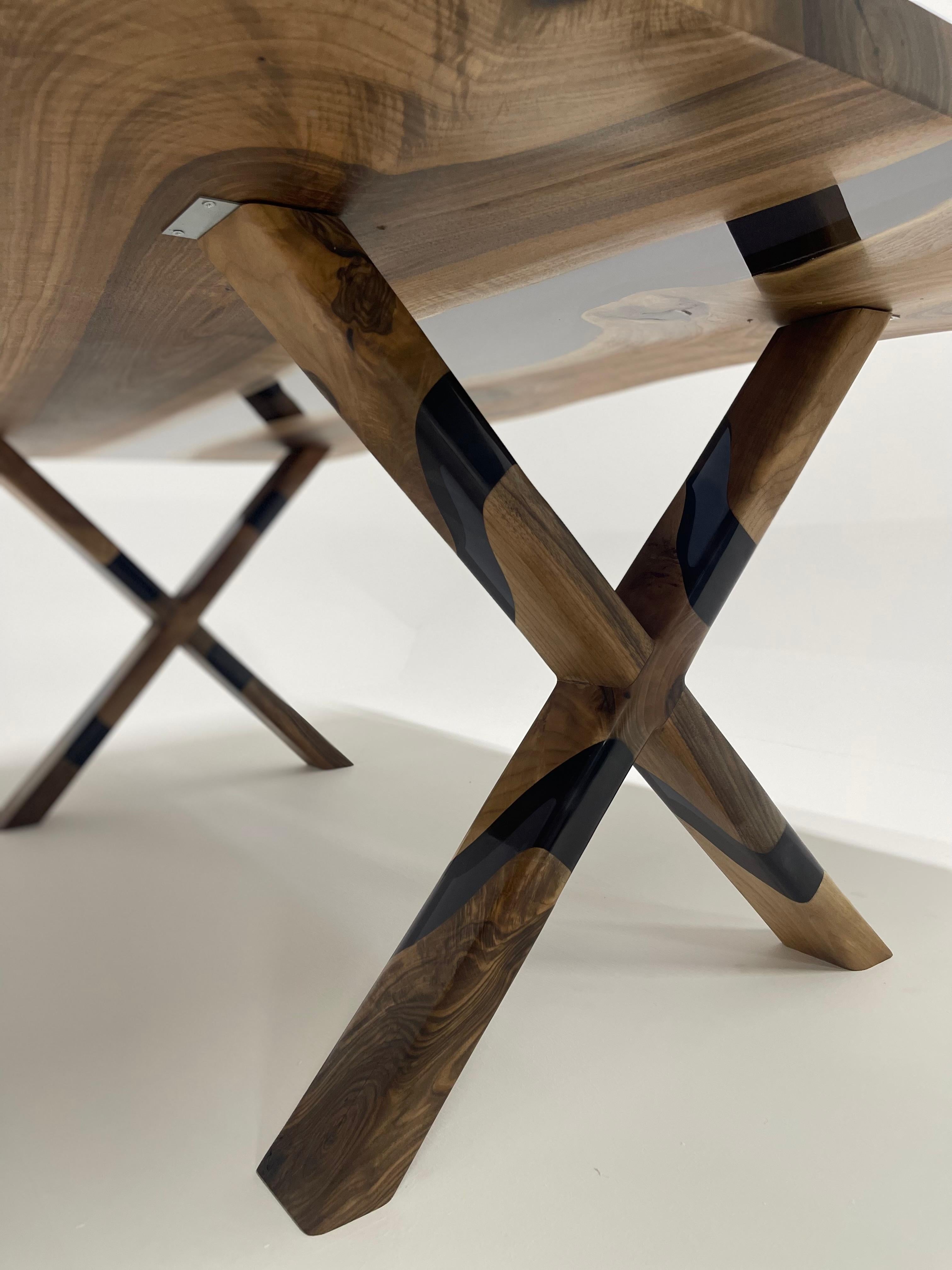 Black Walnut Wood Epoxy Resin Table - Handmade Luxury Custom Furniture For Sale 2