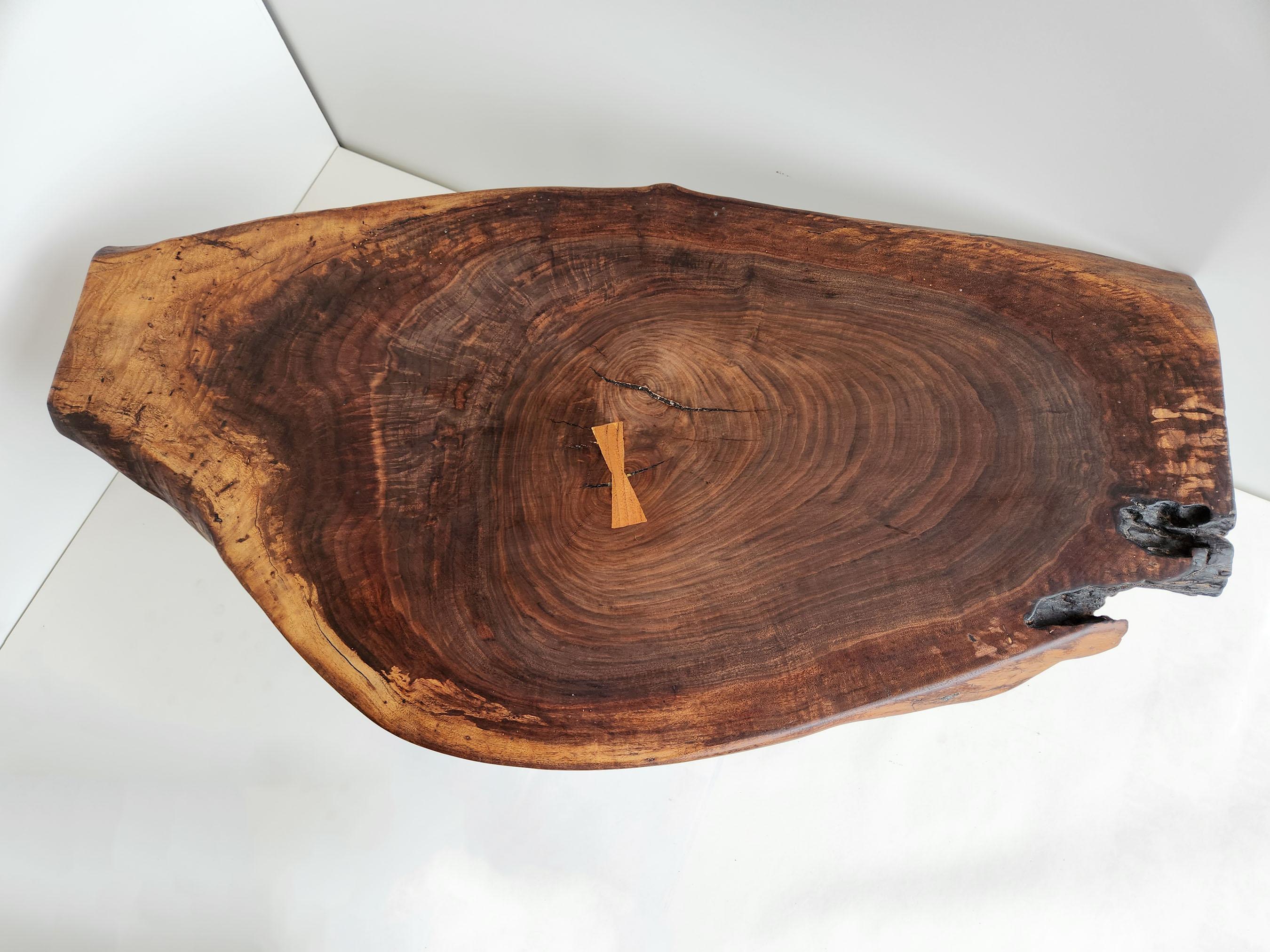 Hand-Crafted Black Walnut Wood Slab Coffee Table by Creation Therrier For Sale