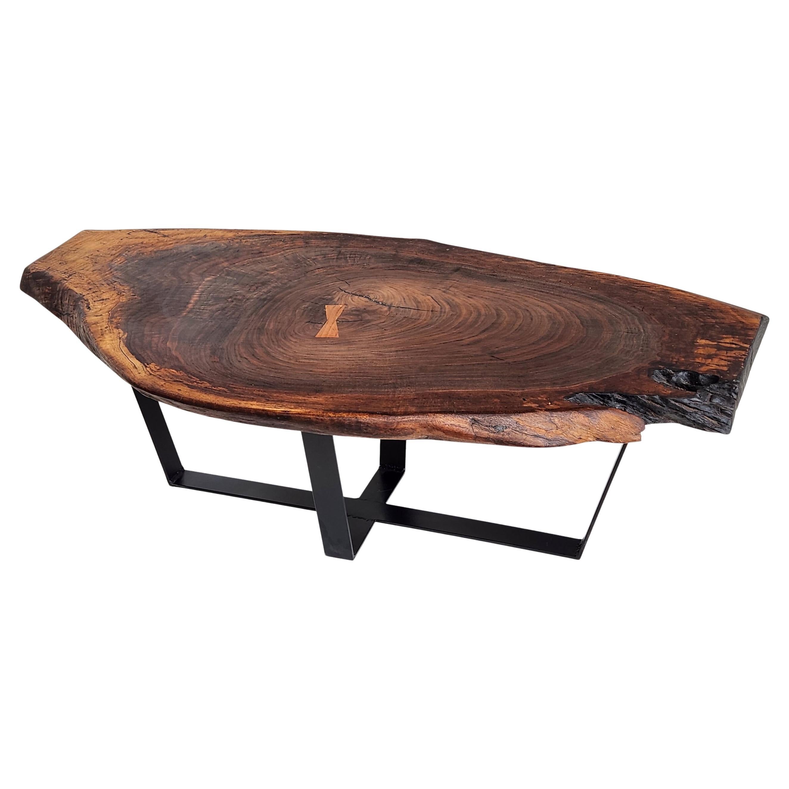 Black Walnut Wood Slab Coffee Table by Creation Therrier For Sale