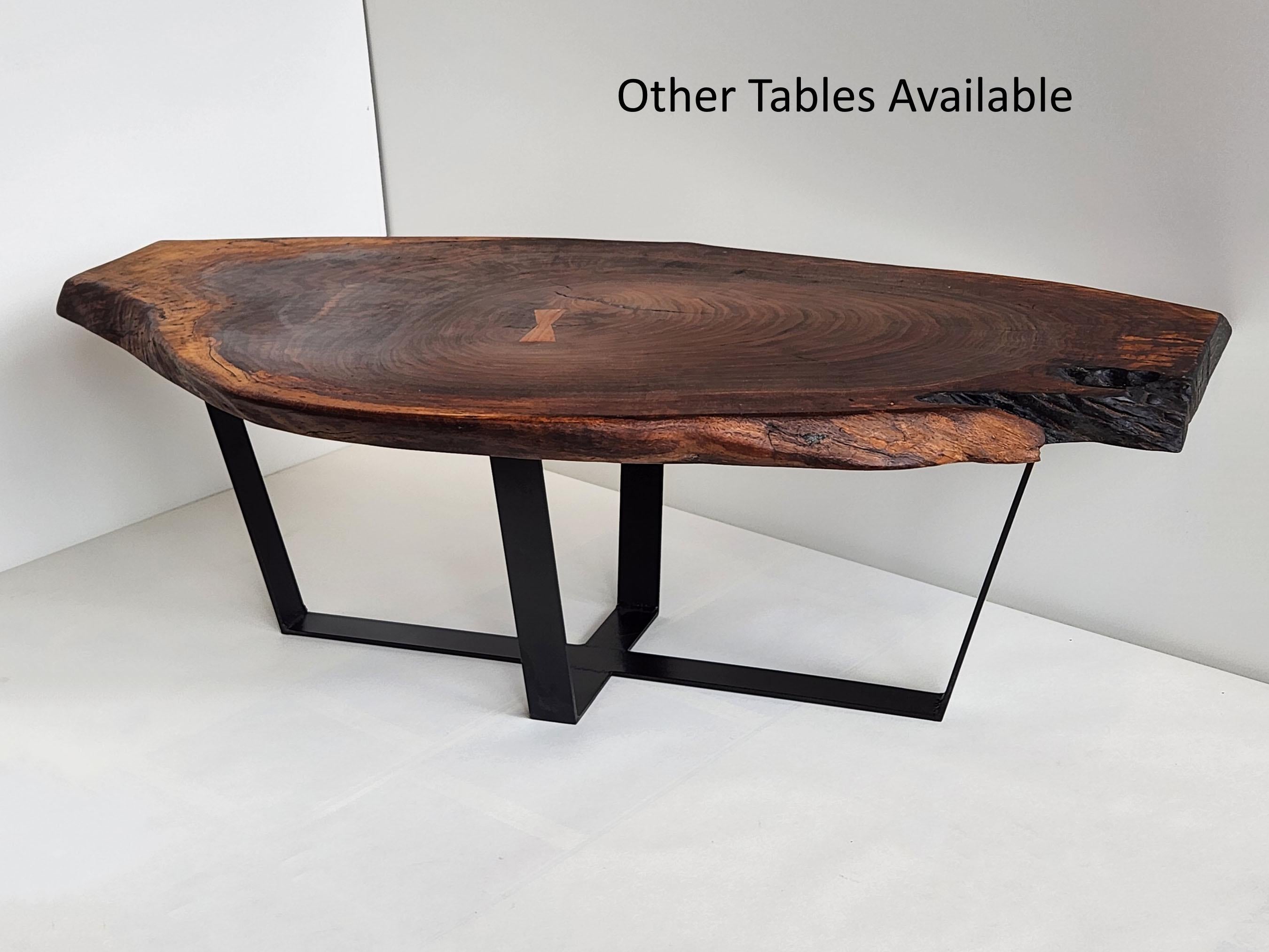 Steel Black Walnut Wood Slab Waterfall Coffee Table by Creation Therrien For Sale