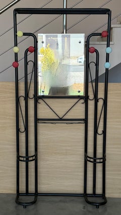 Black Wardrobe-Style Art Deco Hall Stand in Iron, France 1940s