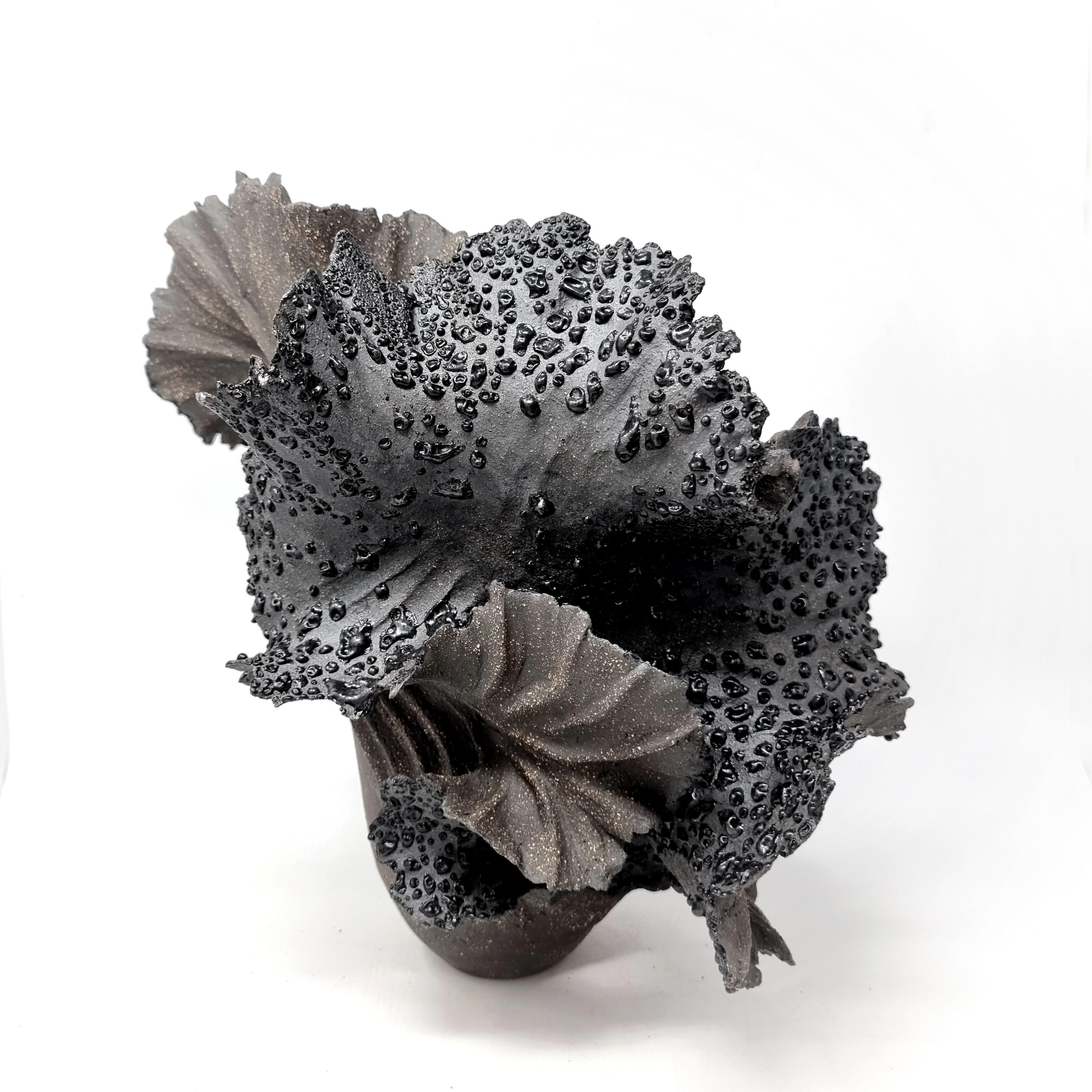 Modern Black Wave Stoneware  Sculpture // 199