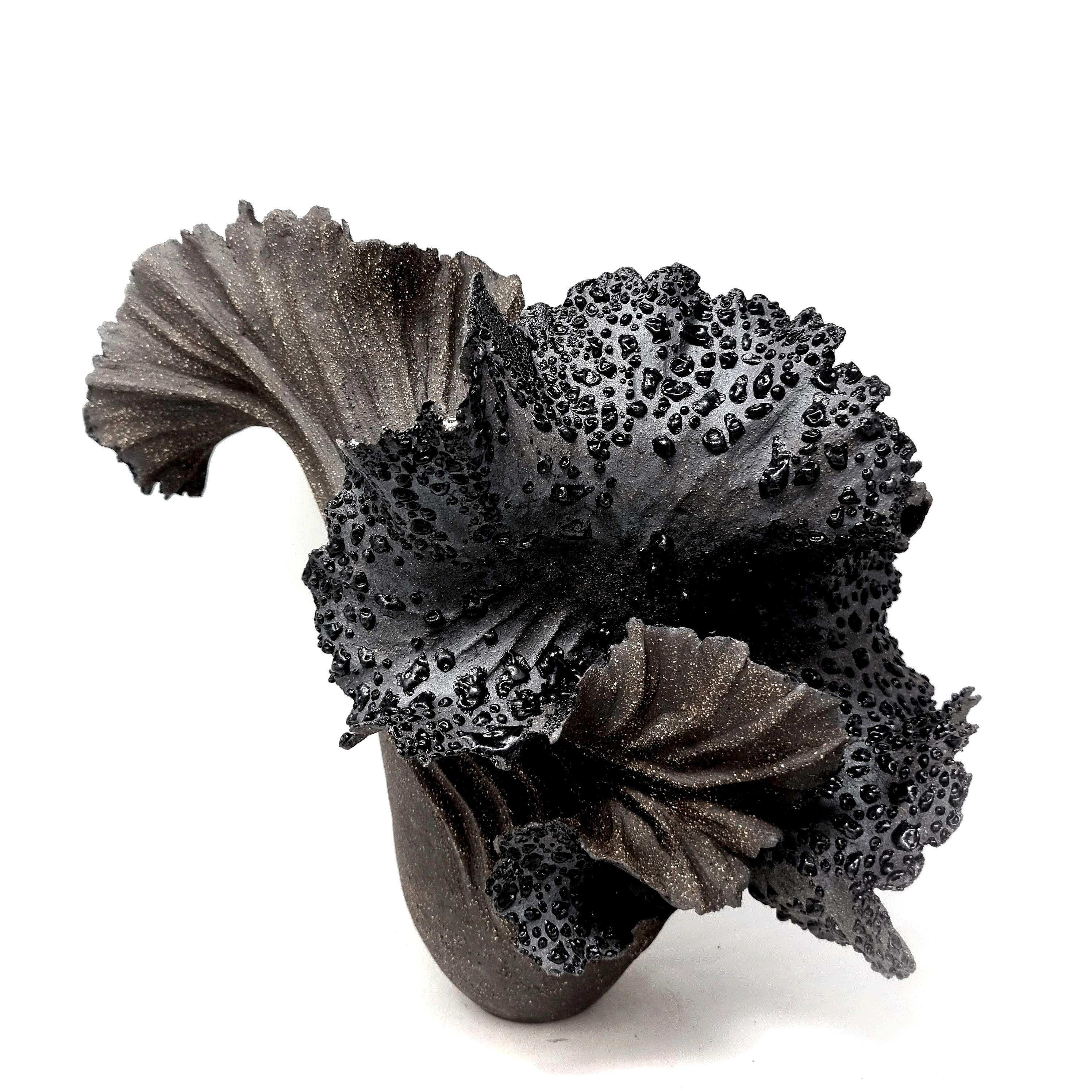 Hand-Crafted Black Wave Stoneware  Sculpture // 199