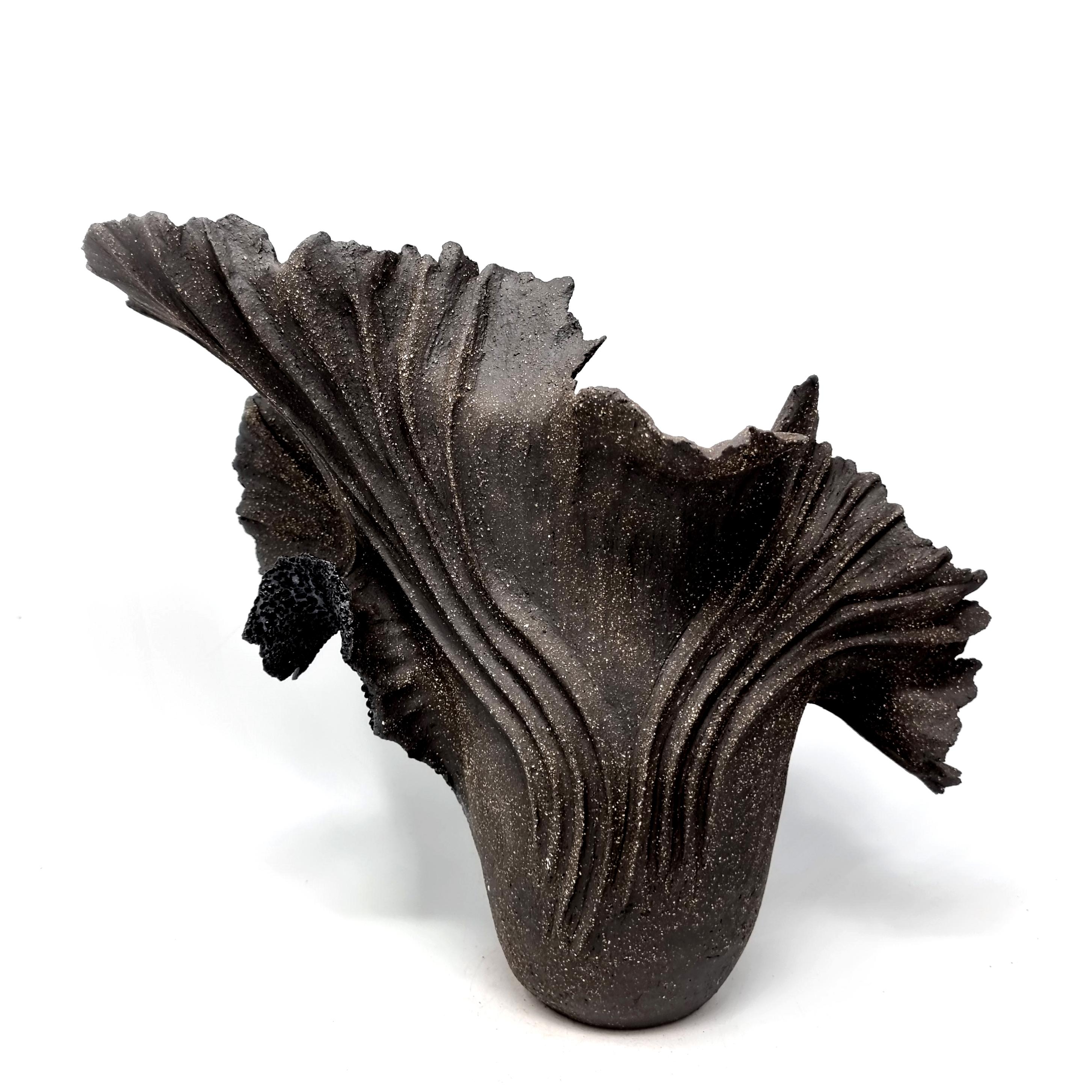 Hand-Crafted Black Wave Stoneware  Sculpture // 200